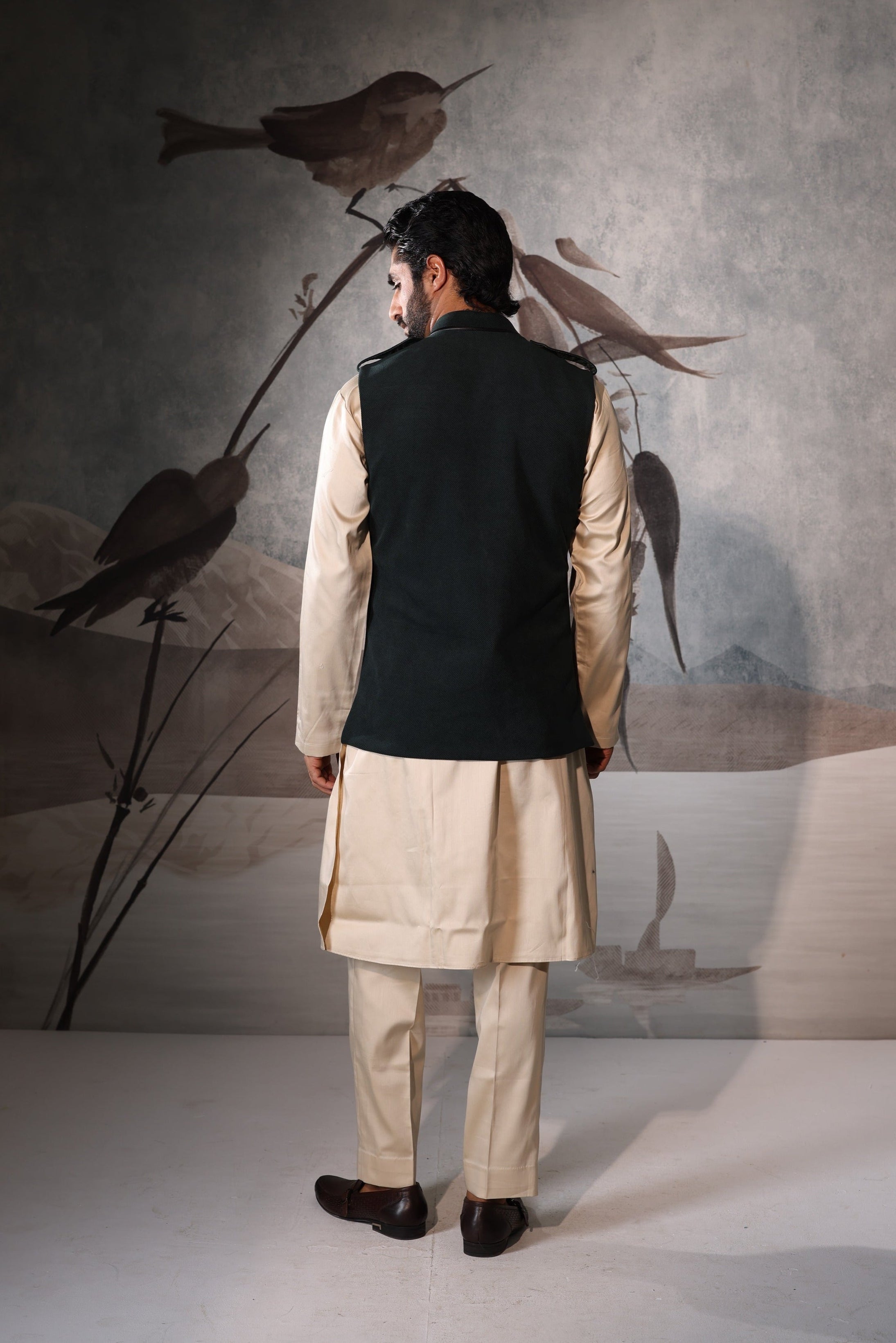 Green 4 pocket sadri set