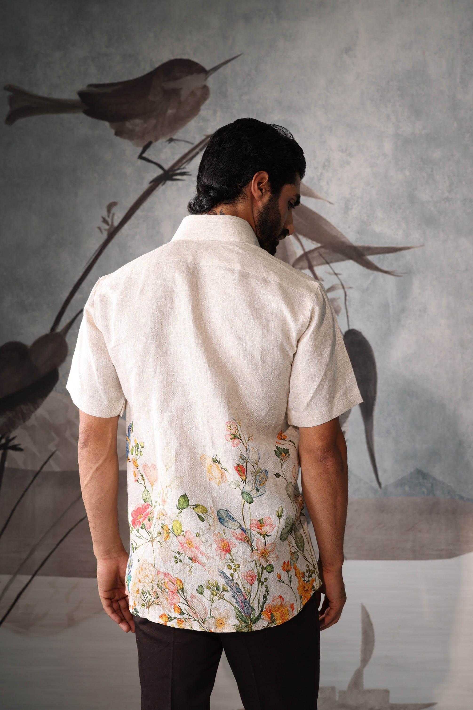 Beige half sleeves shirt with floral print