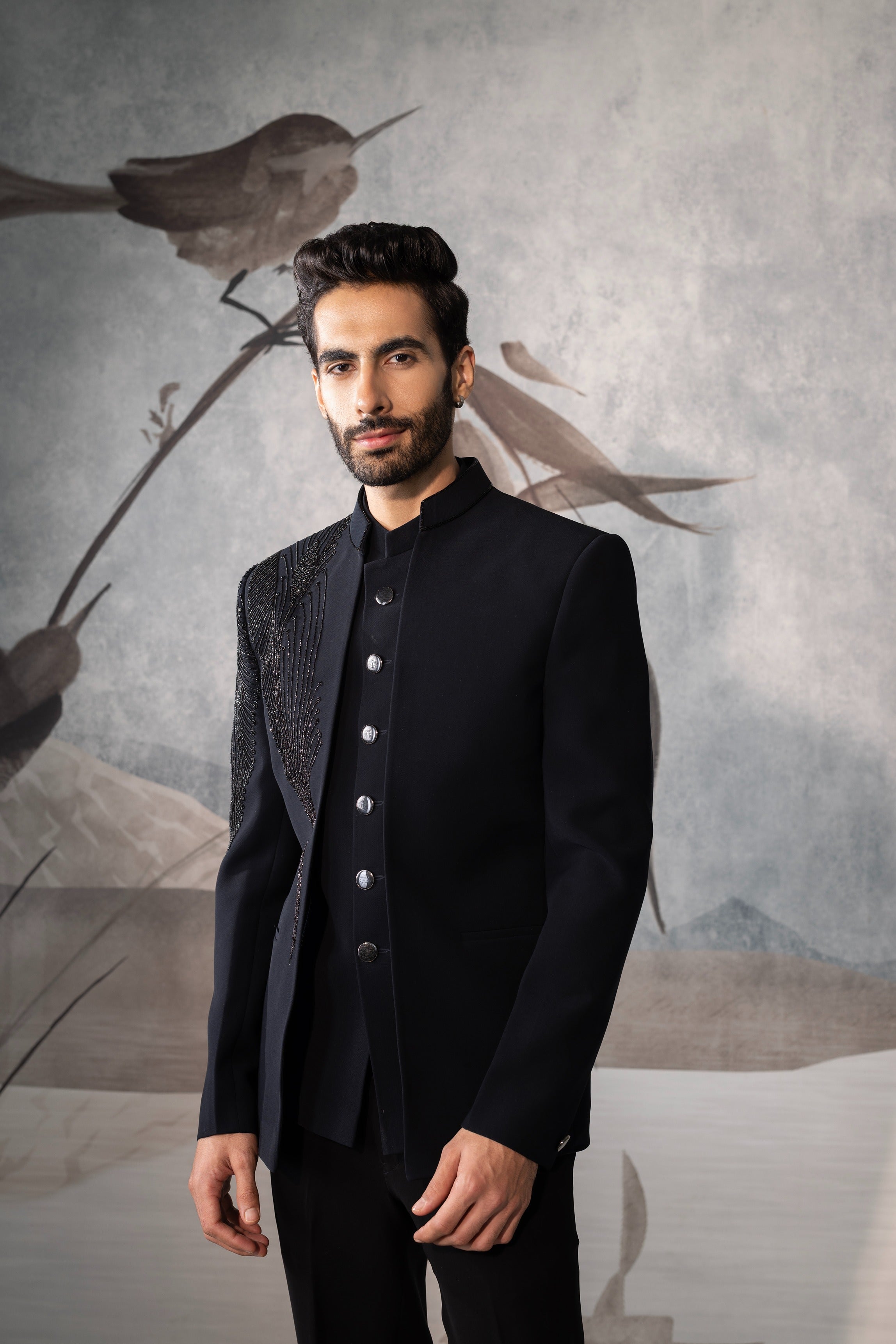 Dark Blue double layered bandgala with one shoulder design