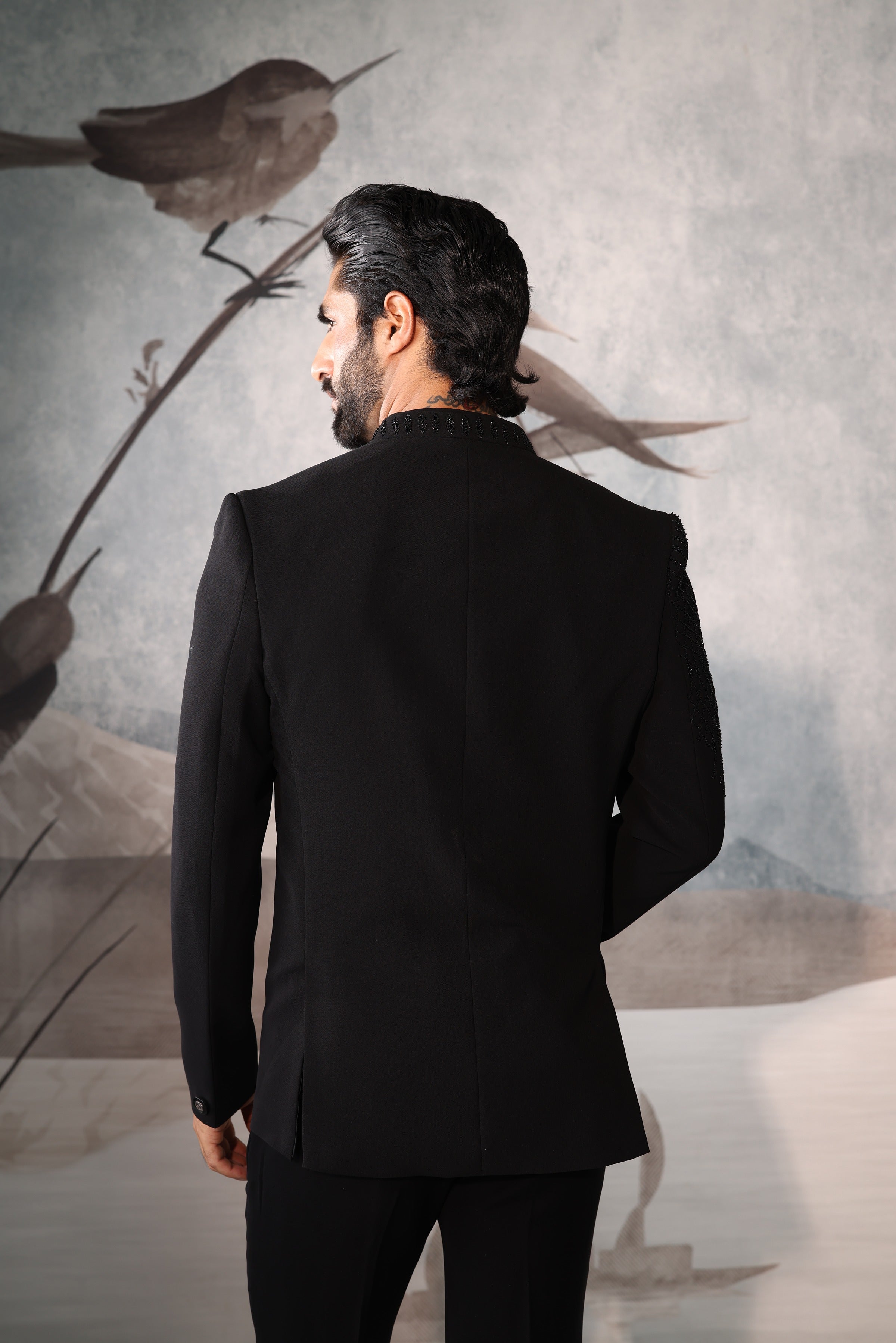 Black BANDHGALA with OPEN JACKET