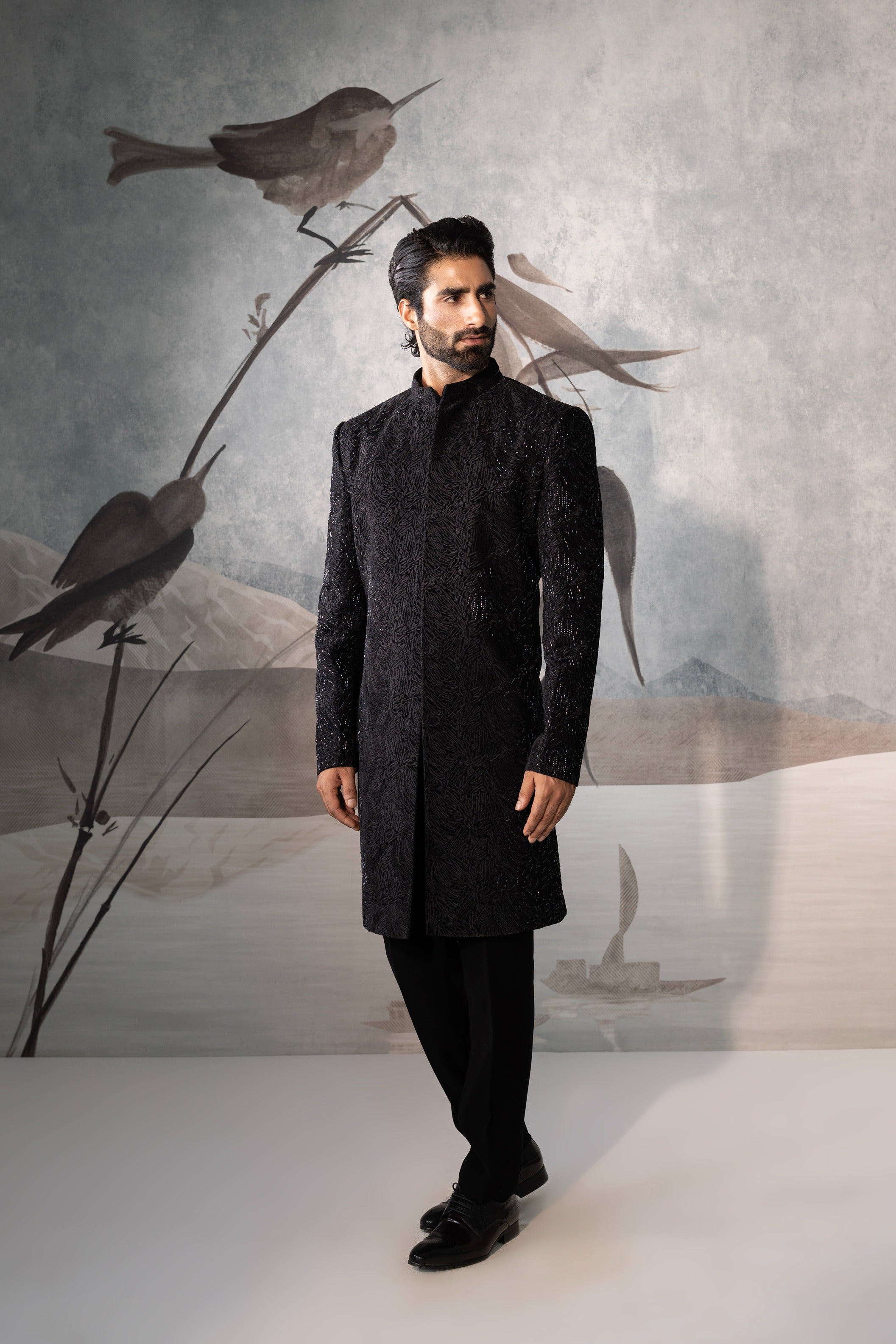 BLACK INDO WESTERN WITH REACH DESIGN