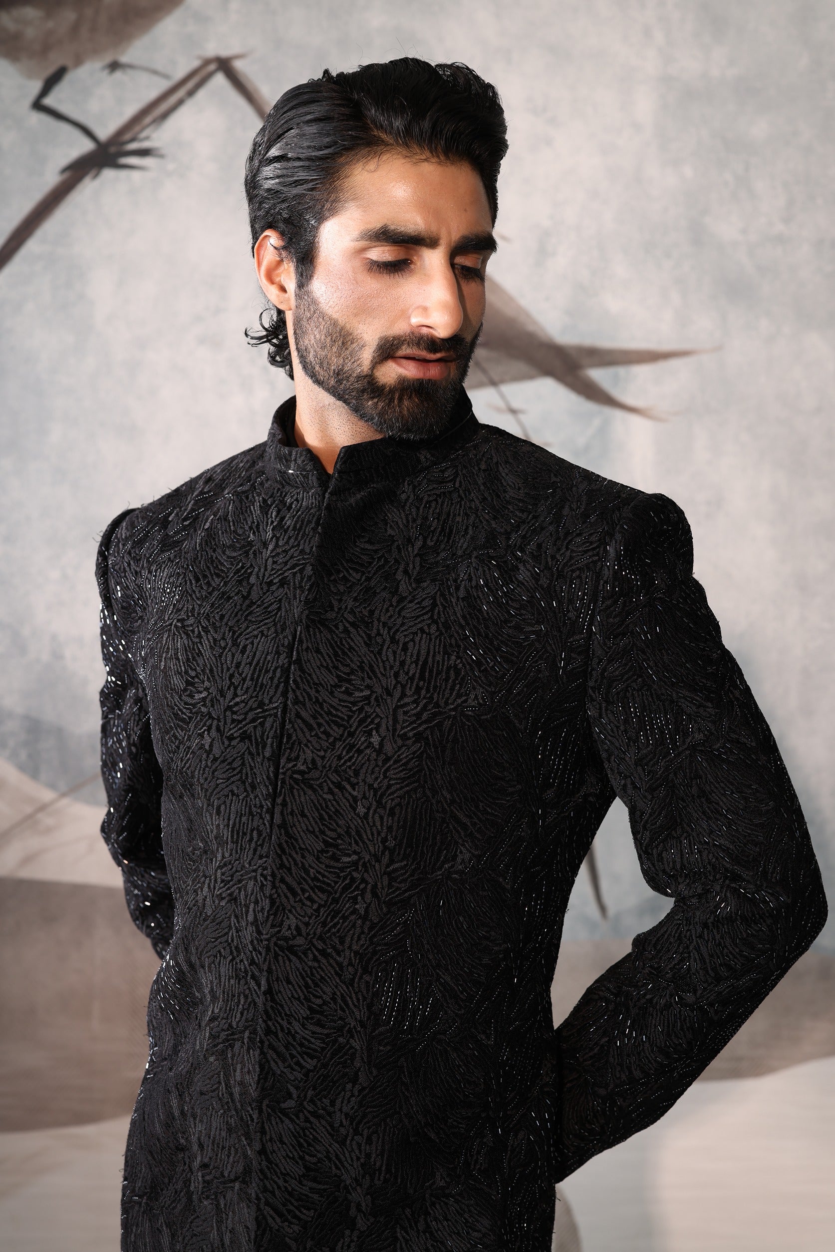 BLACK INDO WESTERN WITH REACH DESIGN