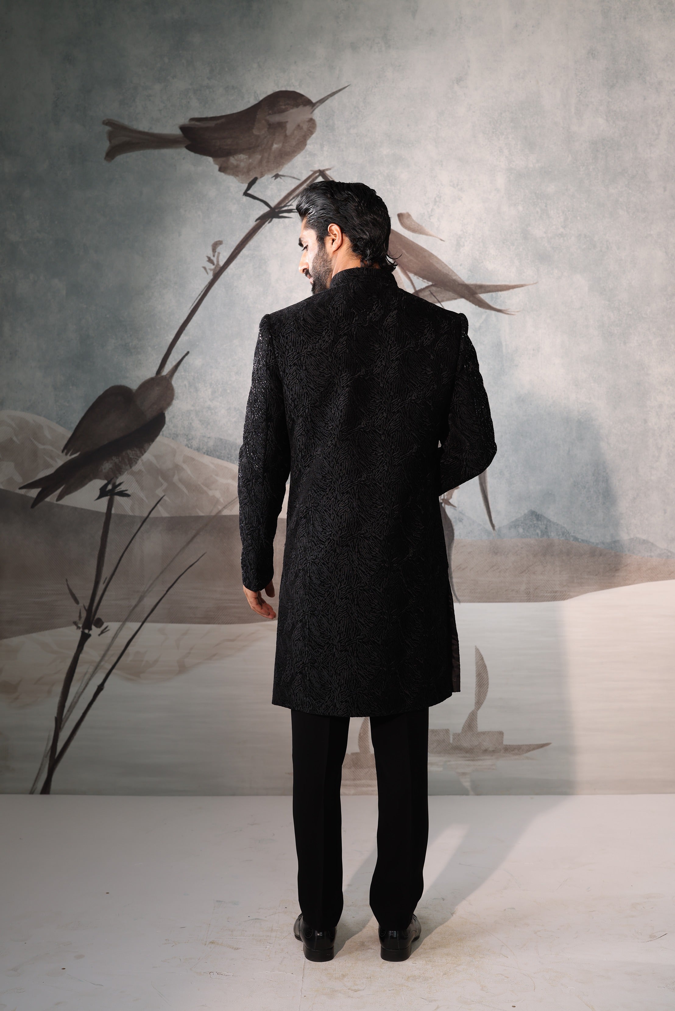 BLACK INDO WESTERN WITH REACH DESIGN