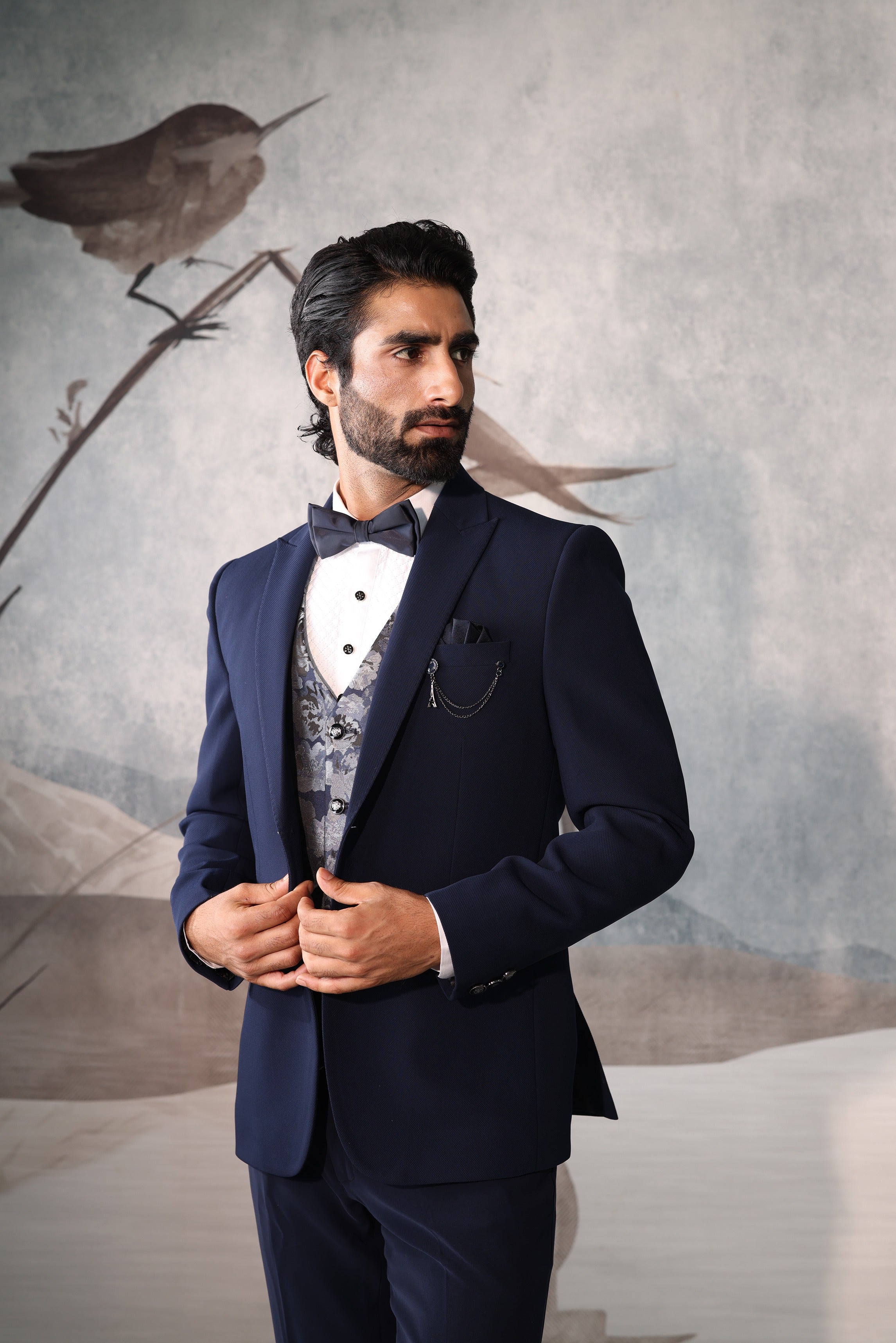 Formal suit with printed waistcoat