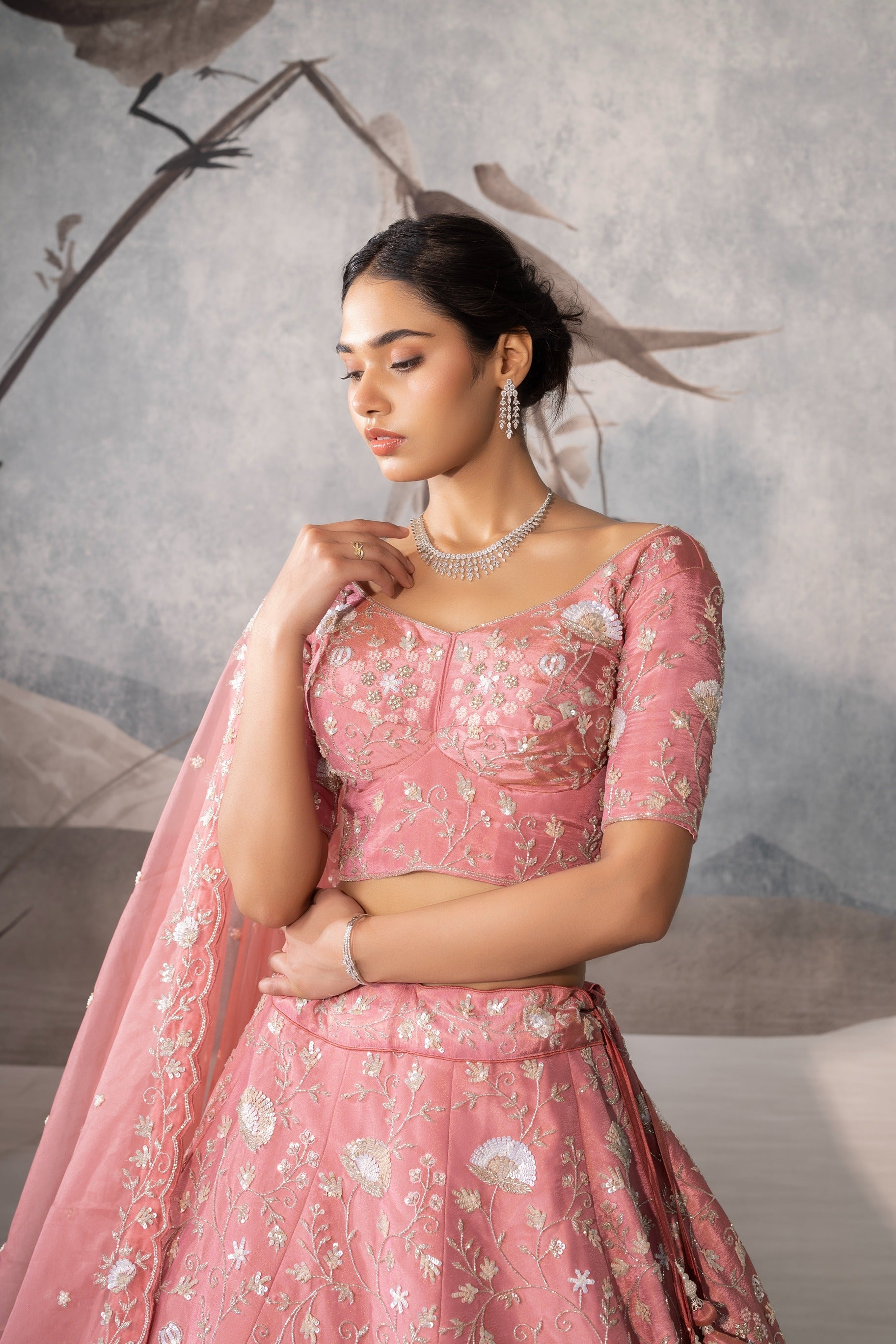 ROSE PINK FLORAL LEHENGA