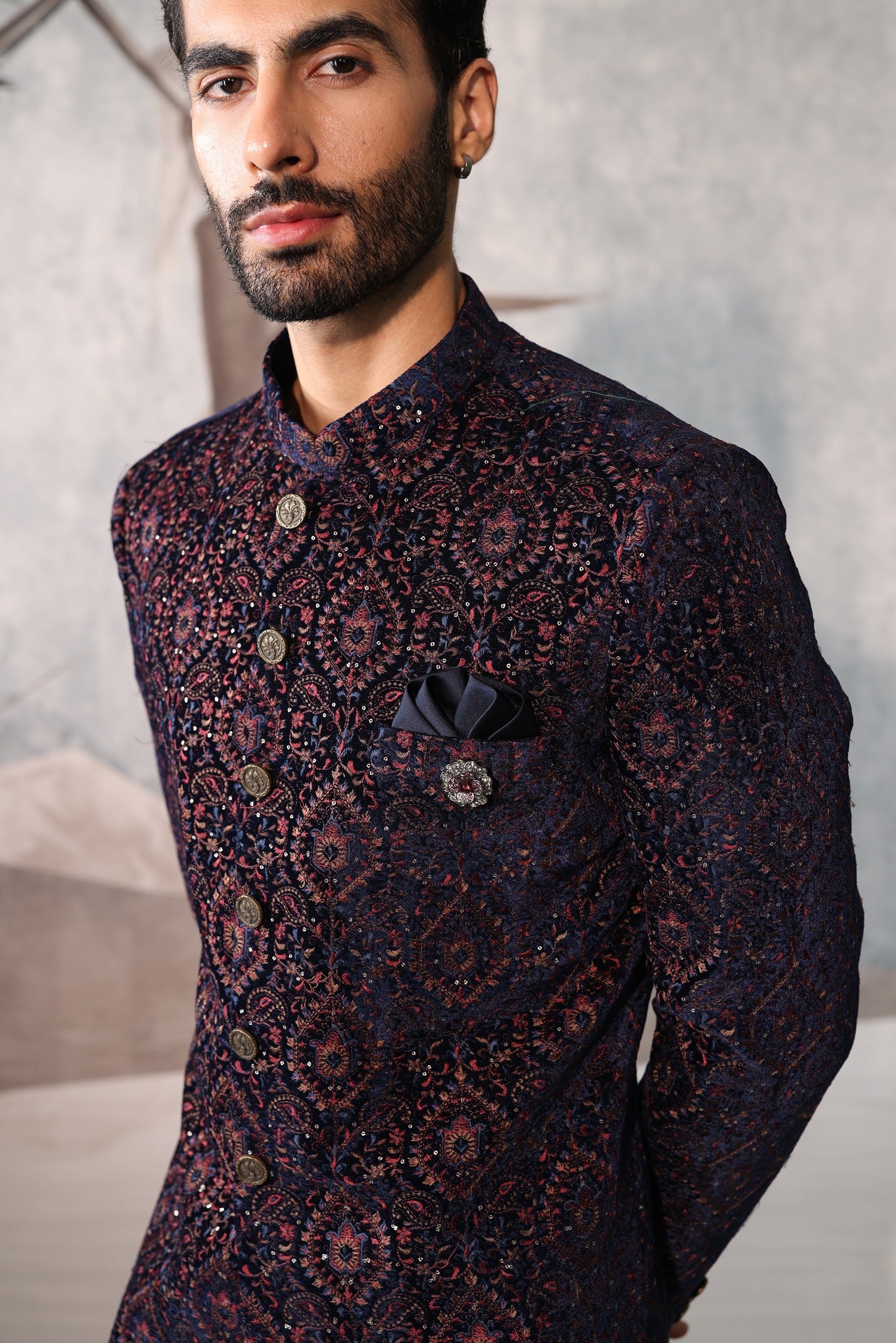 Blue multi colour thread embroidery Indo-Western