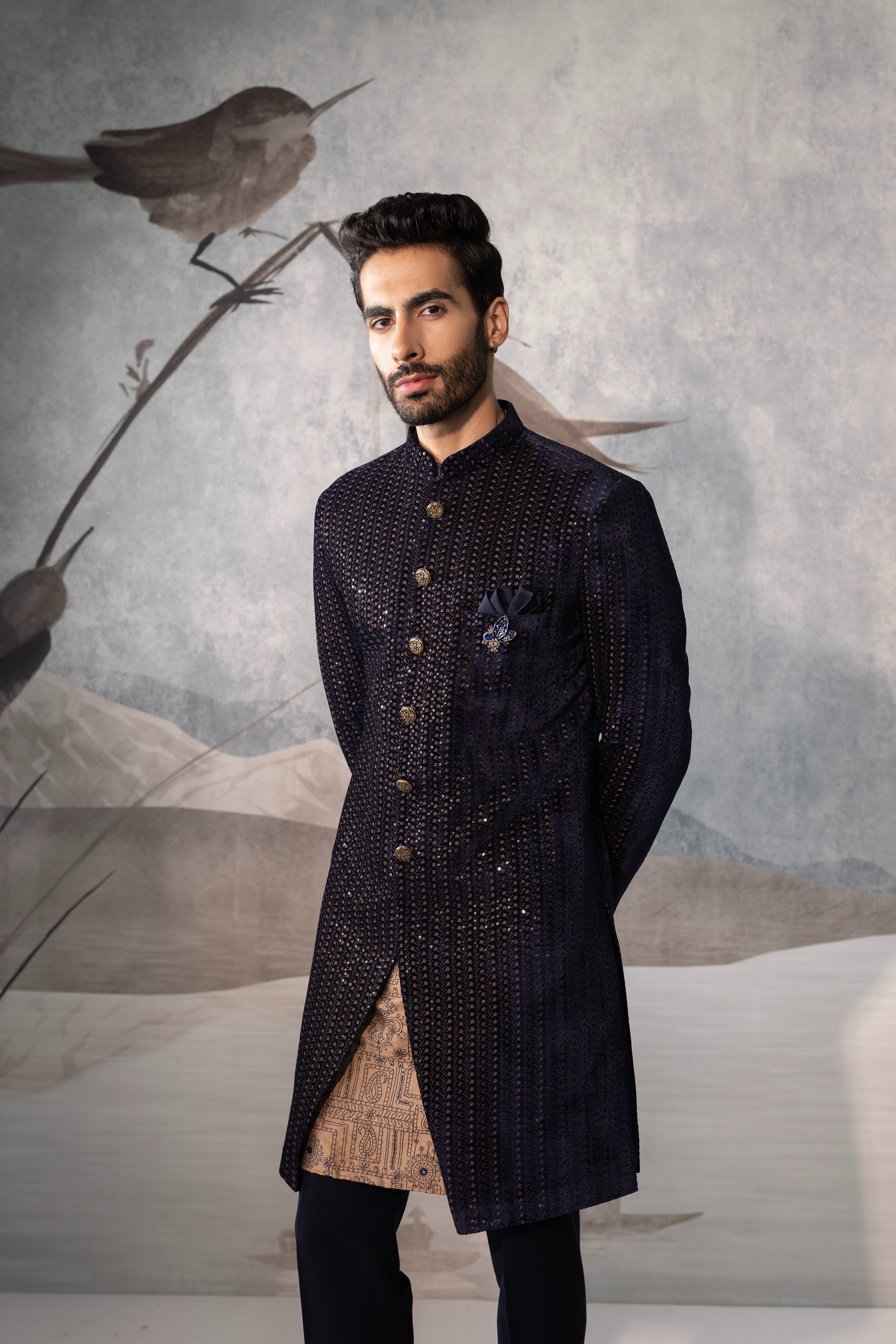 Navy Blue Groom Indo-Western Sherwani