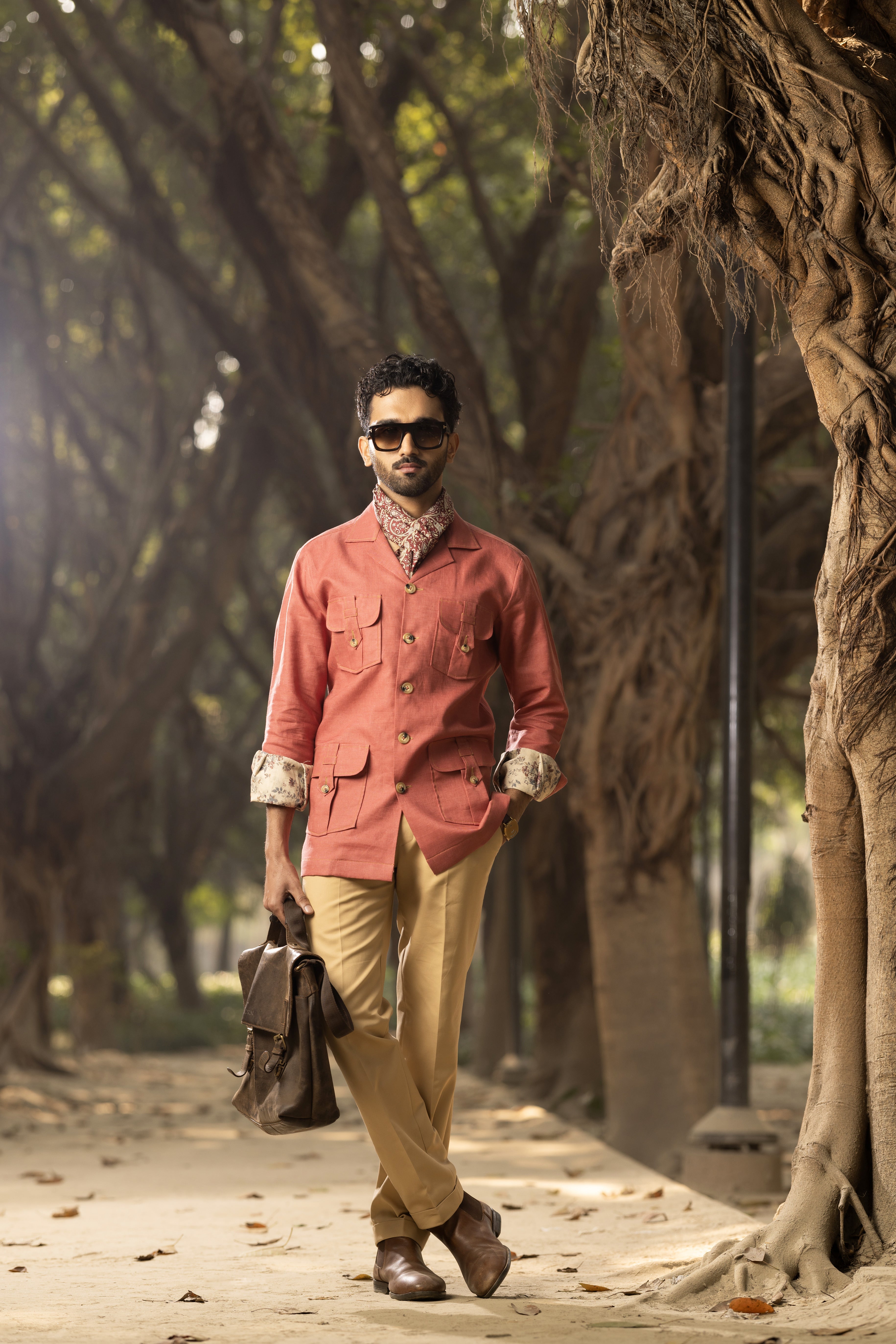 Red Linen Safari Shirt