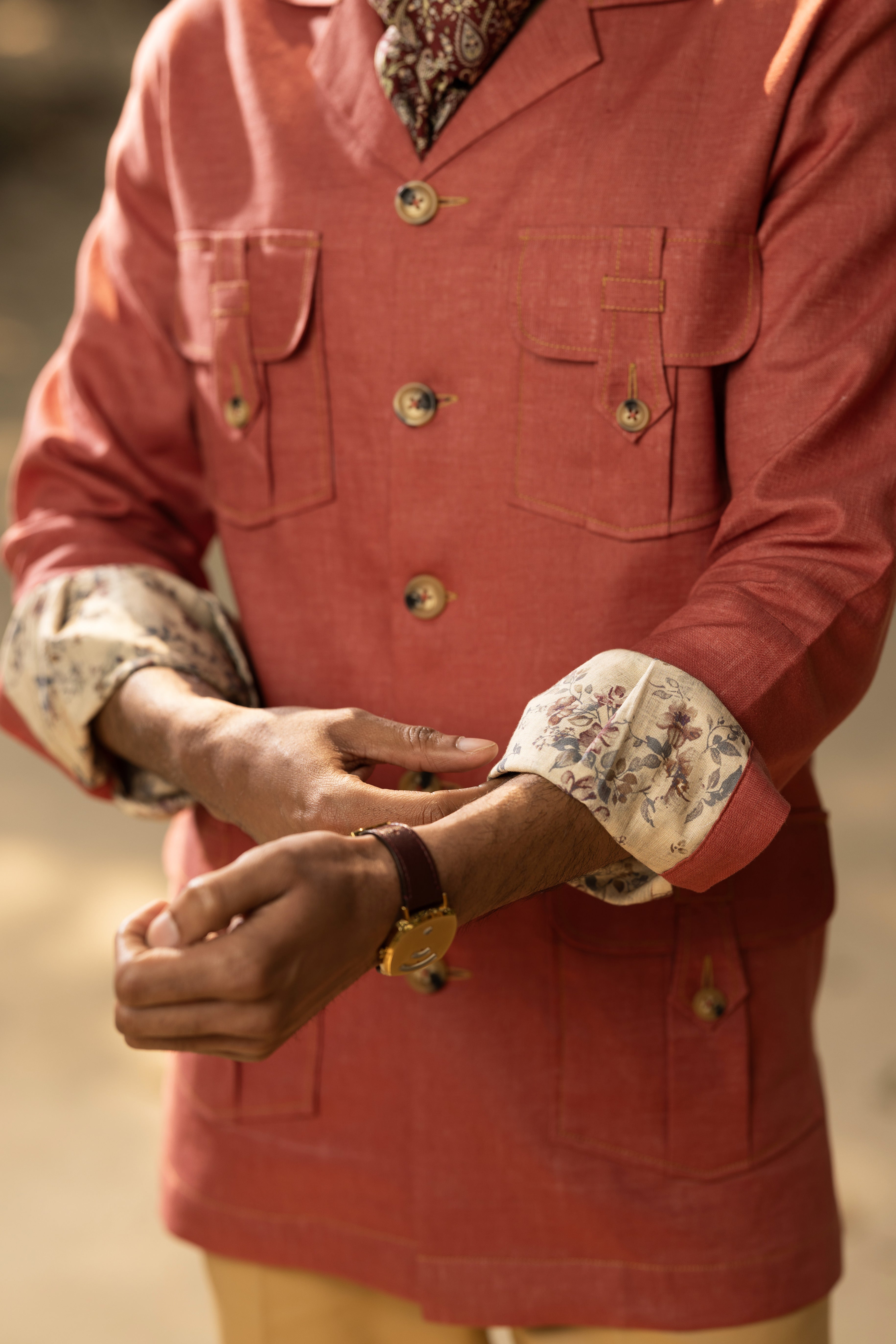 Red Linen Safari Shirt