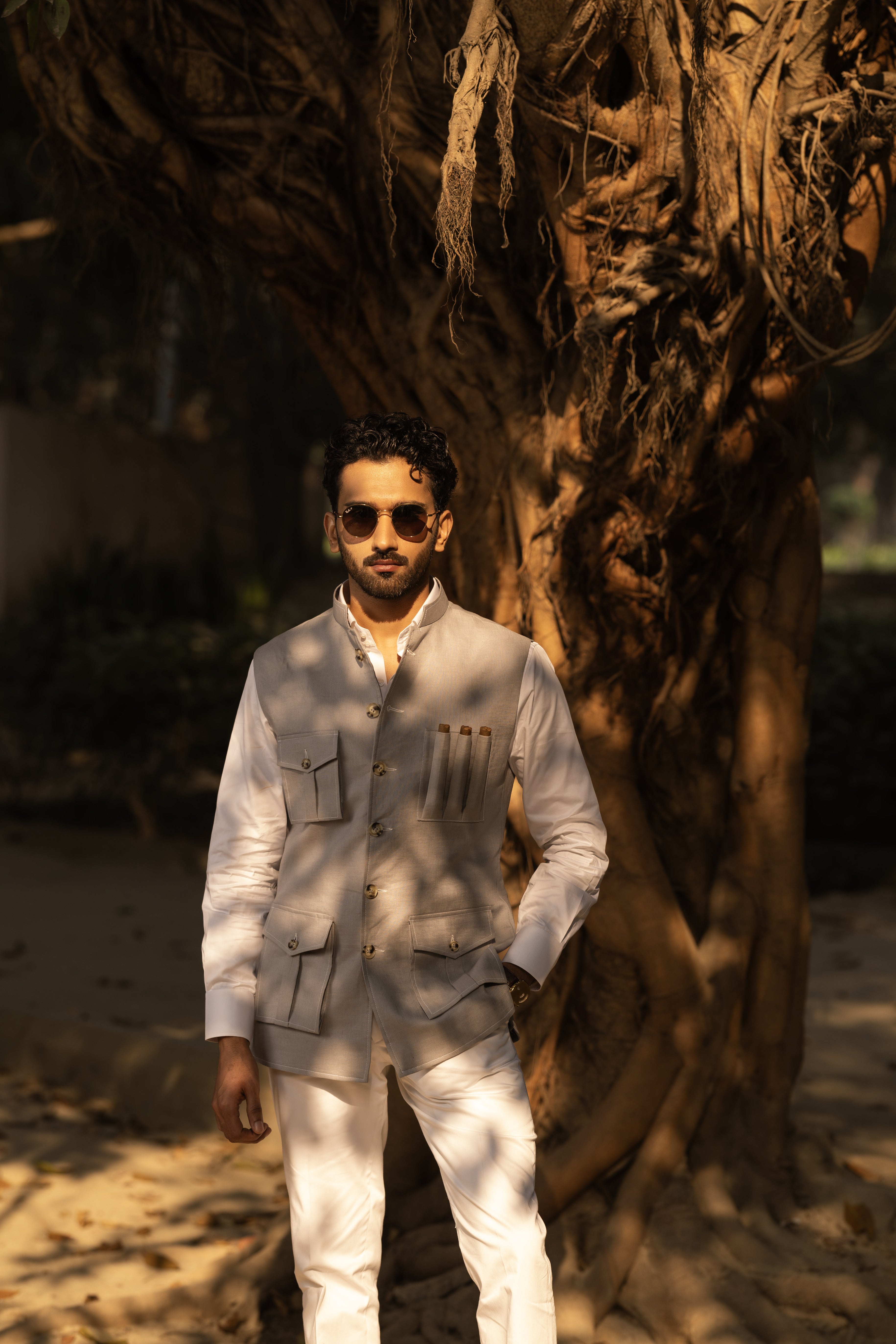 Grey sadri with cigar pockets