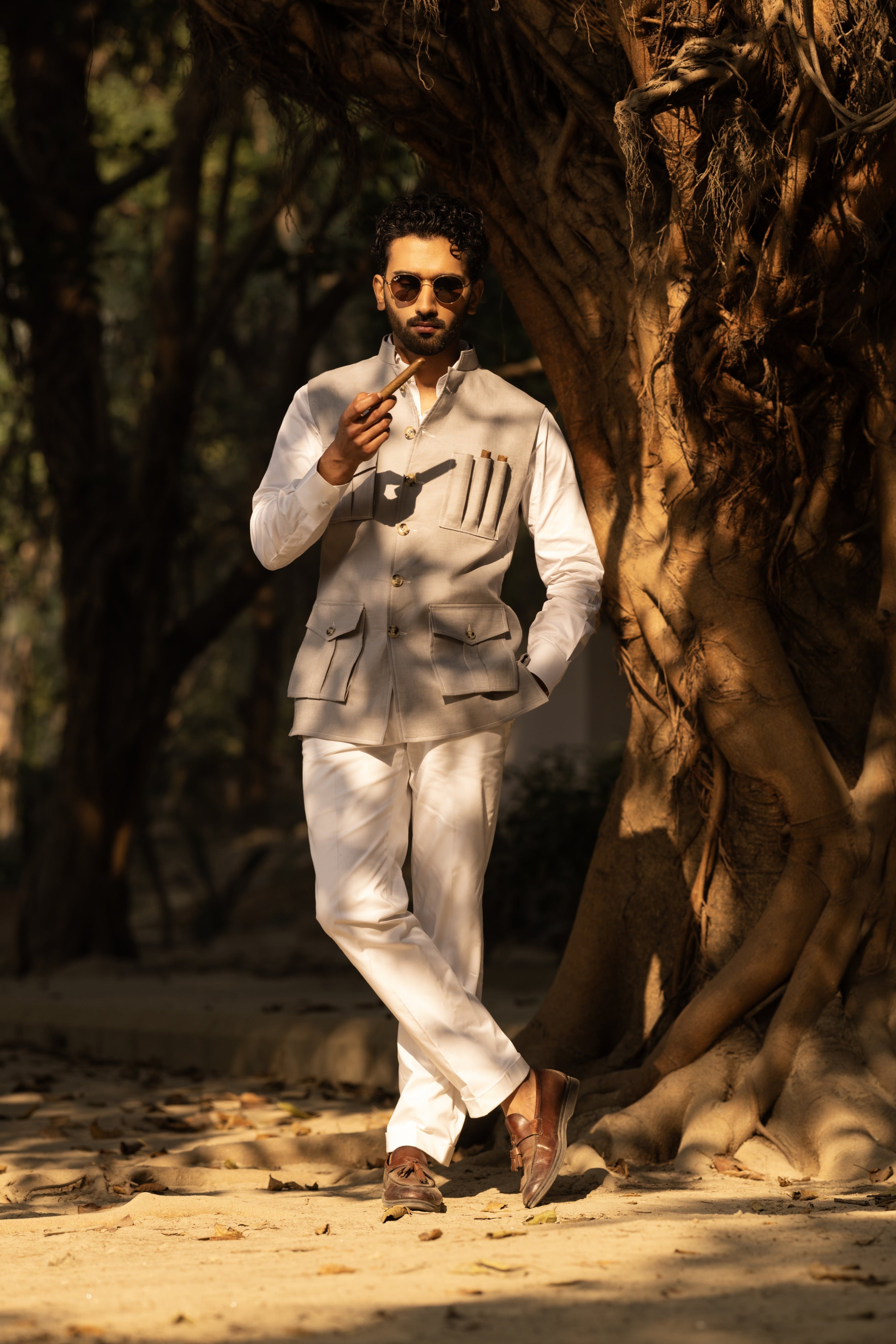 Grey sadri with cigar pockets