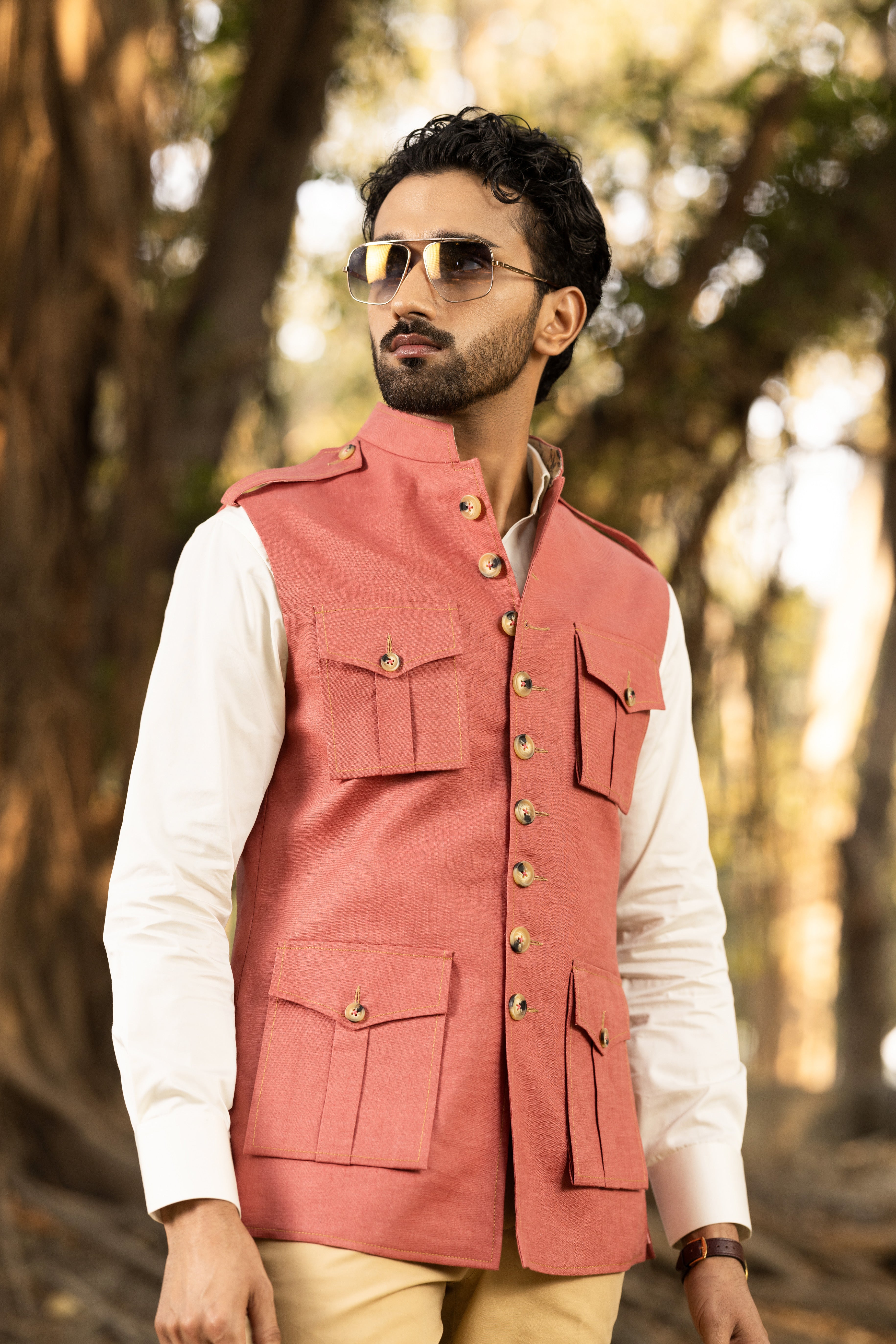 Pink Sadri with four pockets