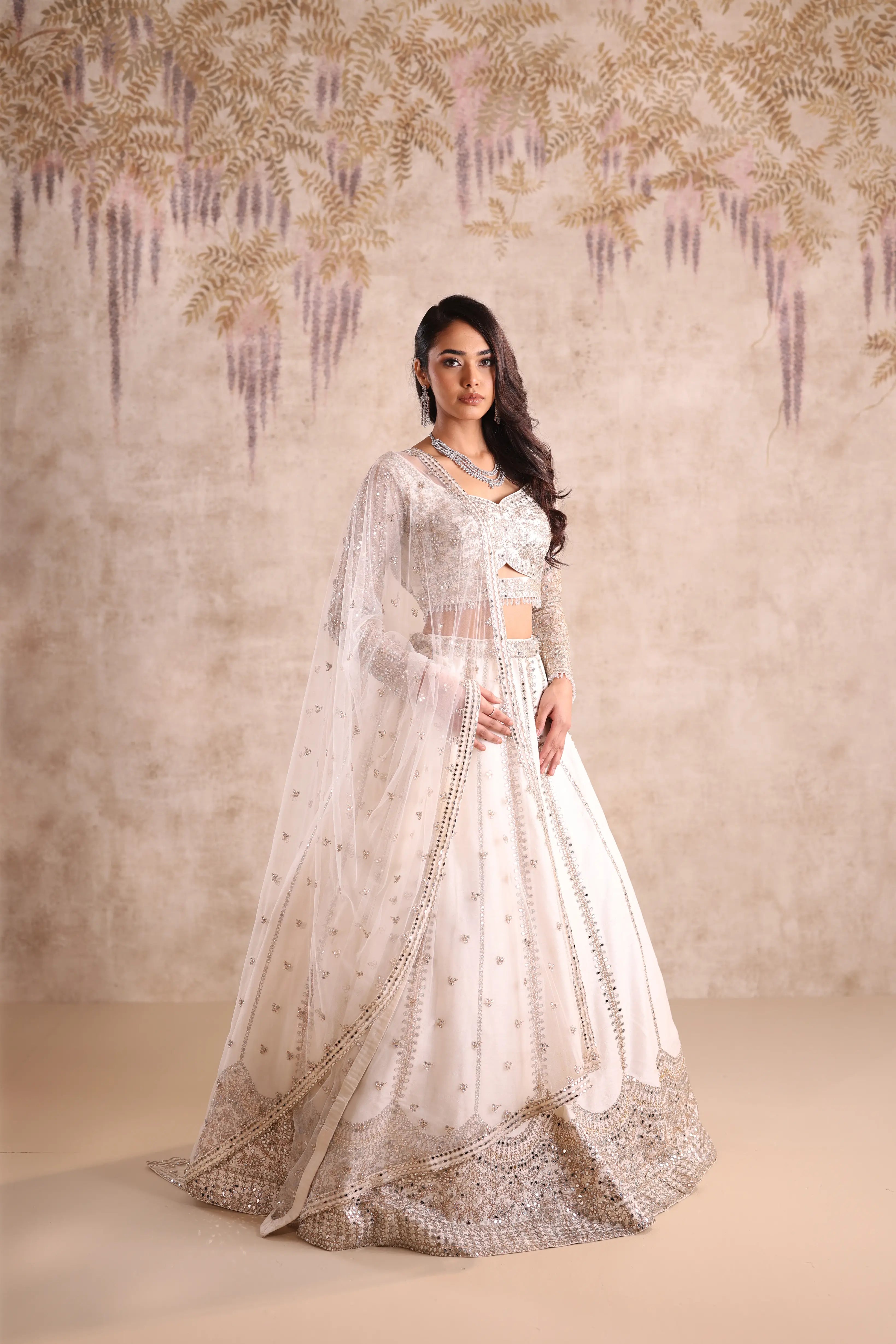 Off White Embroidered Lehenga