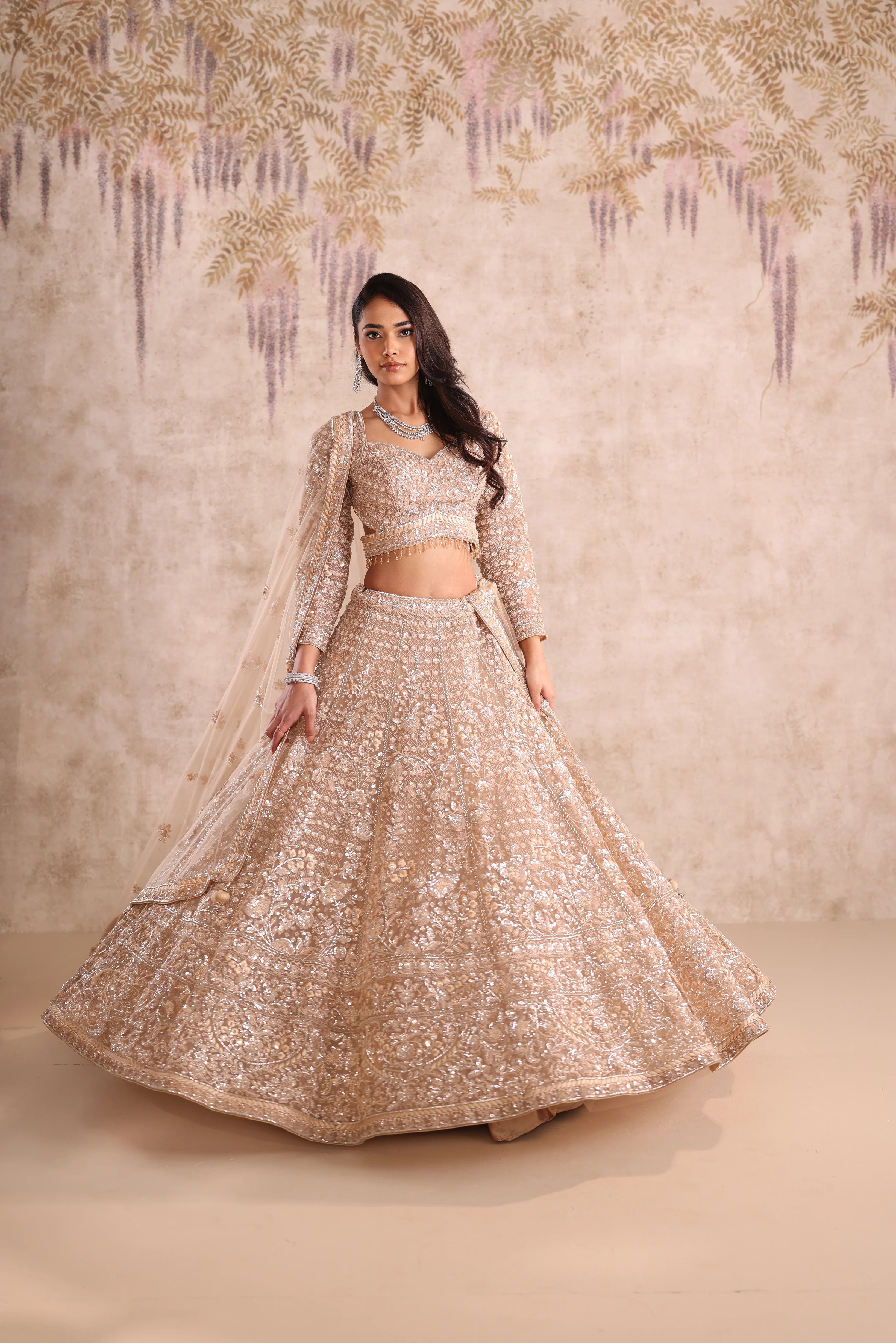 Olive Sequin Embroidered party wear Lehenga