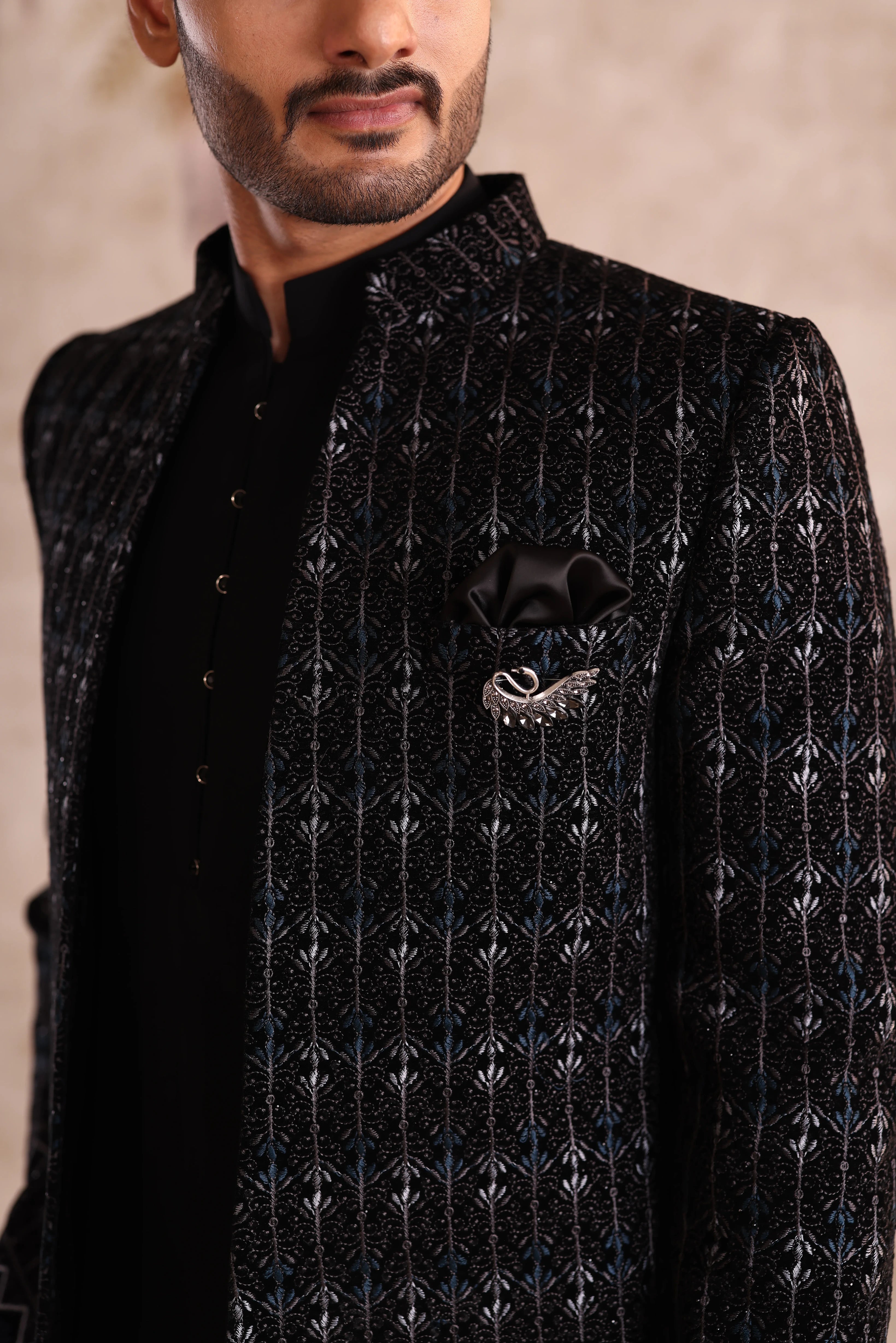 Black Jacquard Designer Men’s Suit