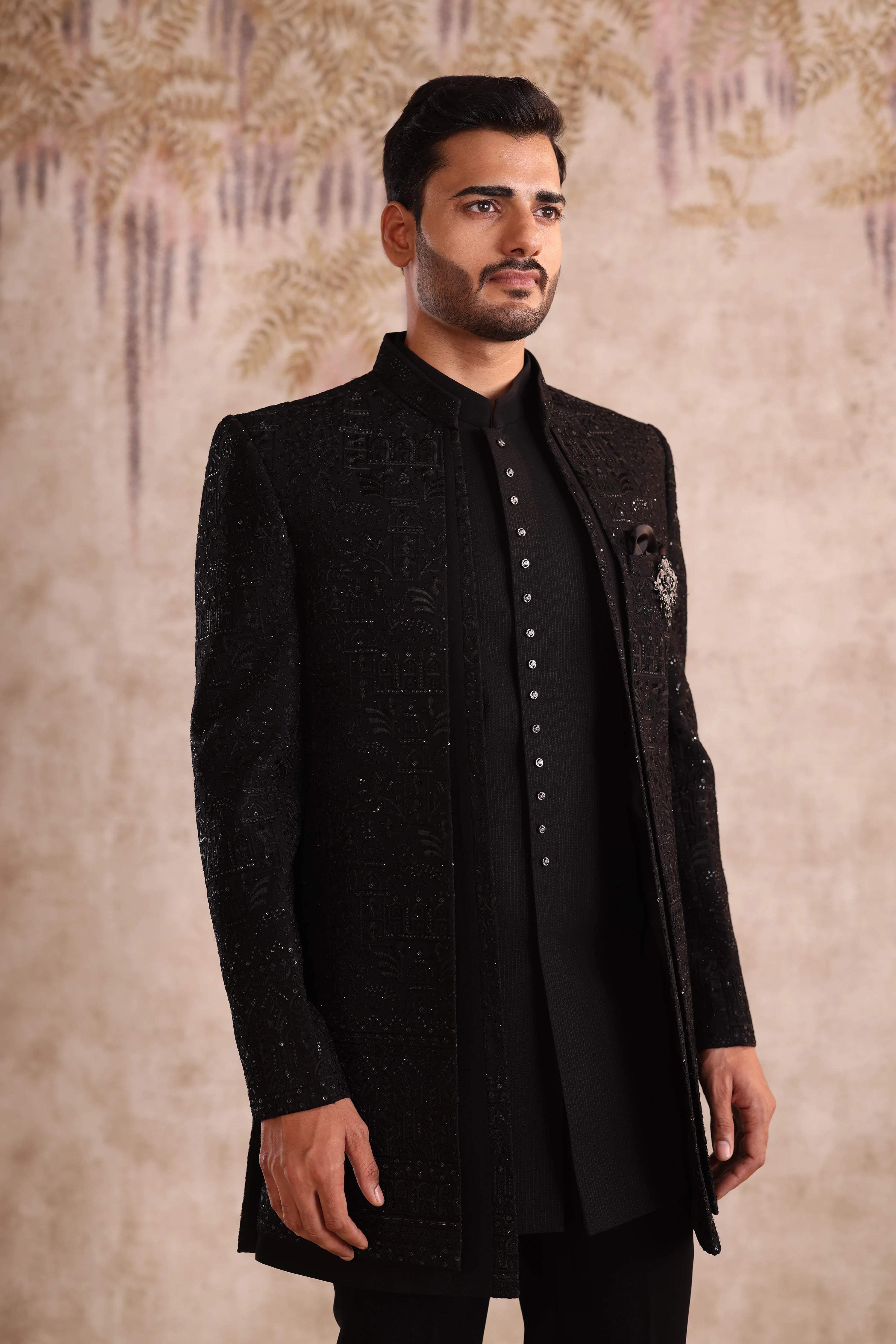 Black Double layer indo with short jacket and detailing with buttons