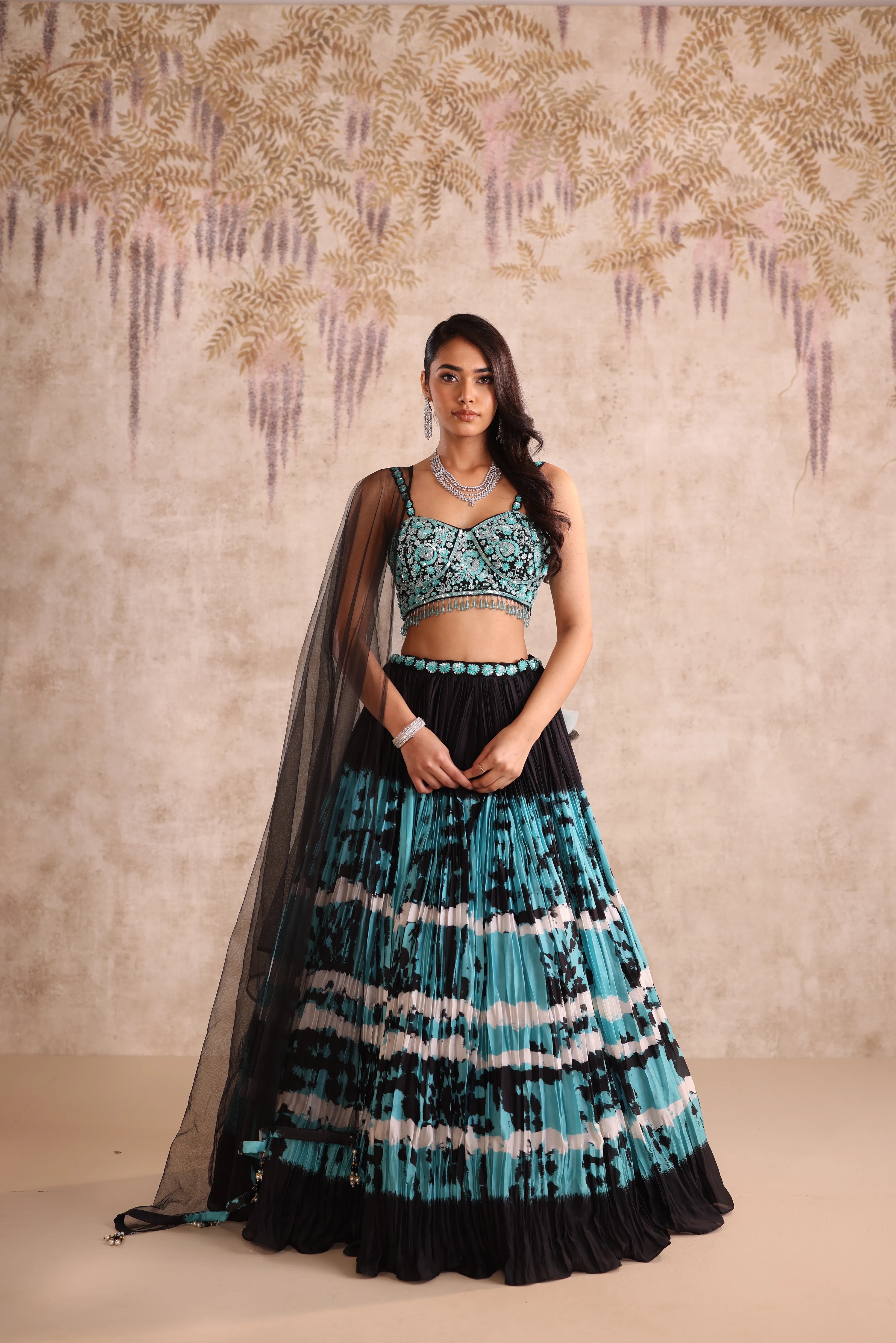 Blue & Black Tie-Dye Festive Lehenga