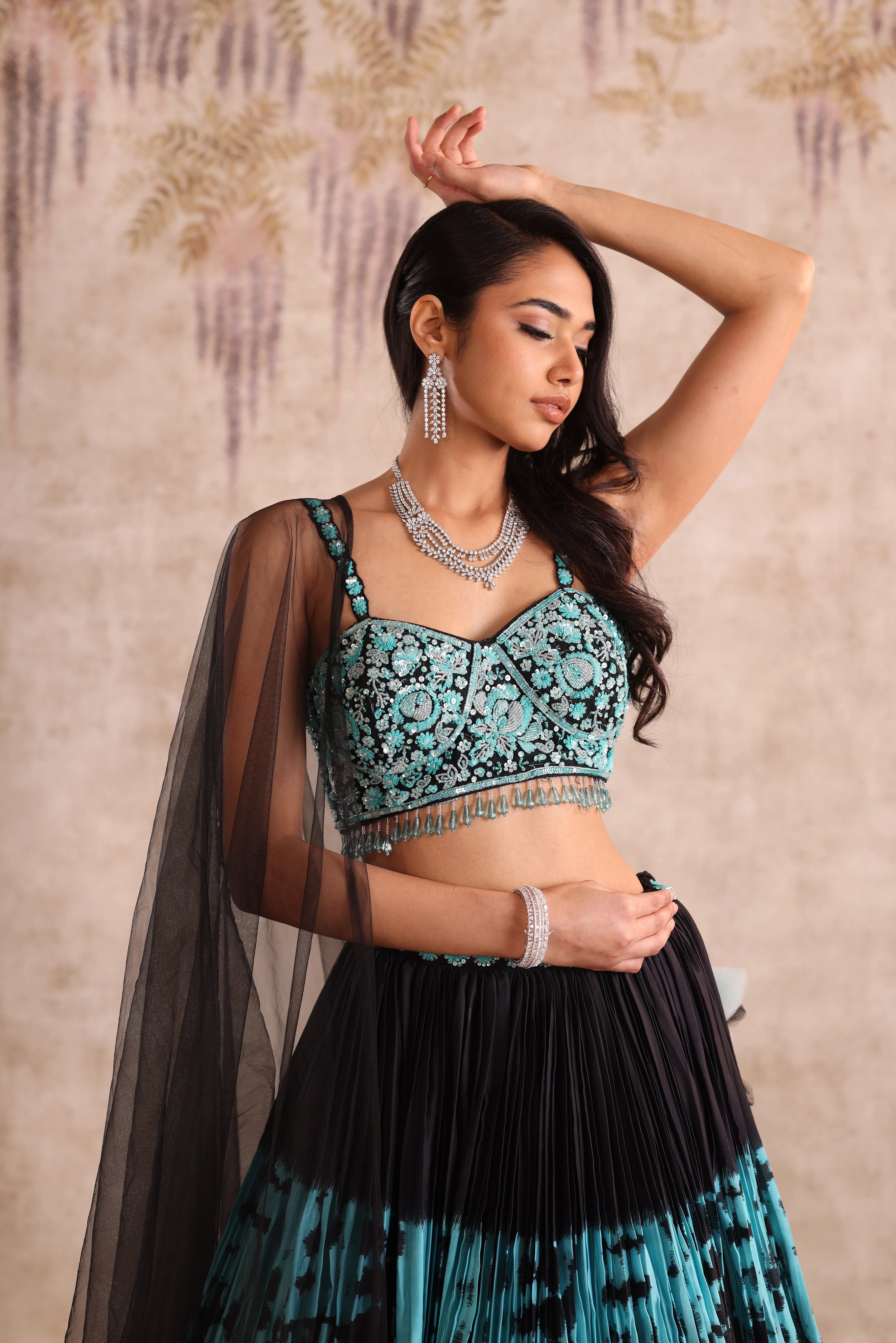 Blue & Black Tie-Dye Festive Lehenga
