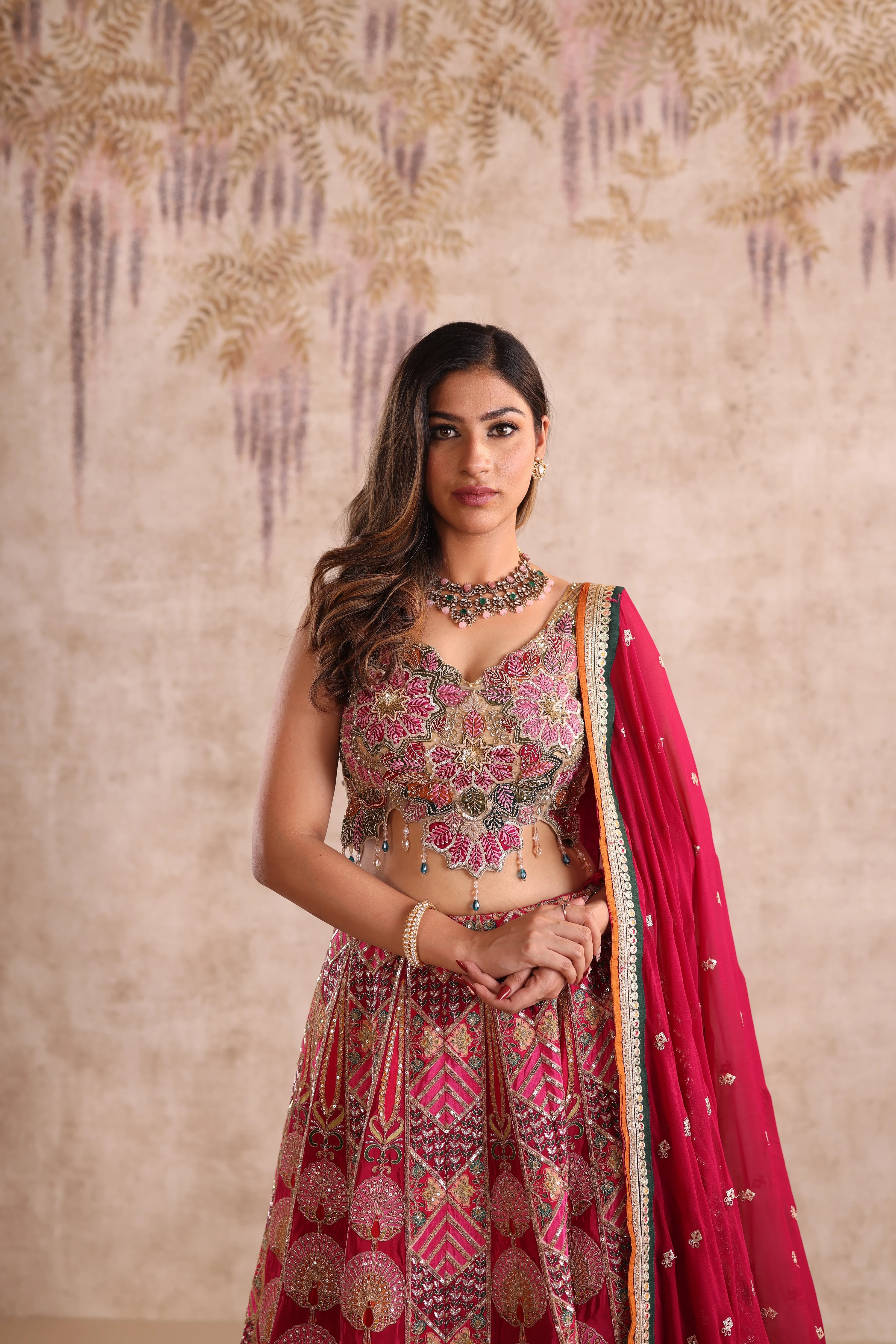 Pink Multi-Color Embroidered party wear Lehenga