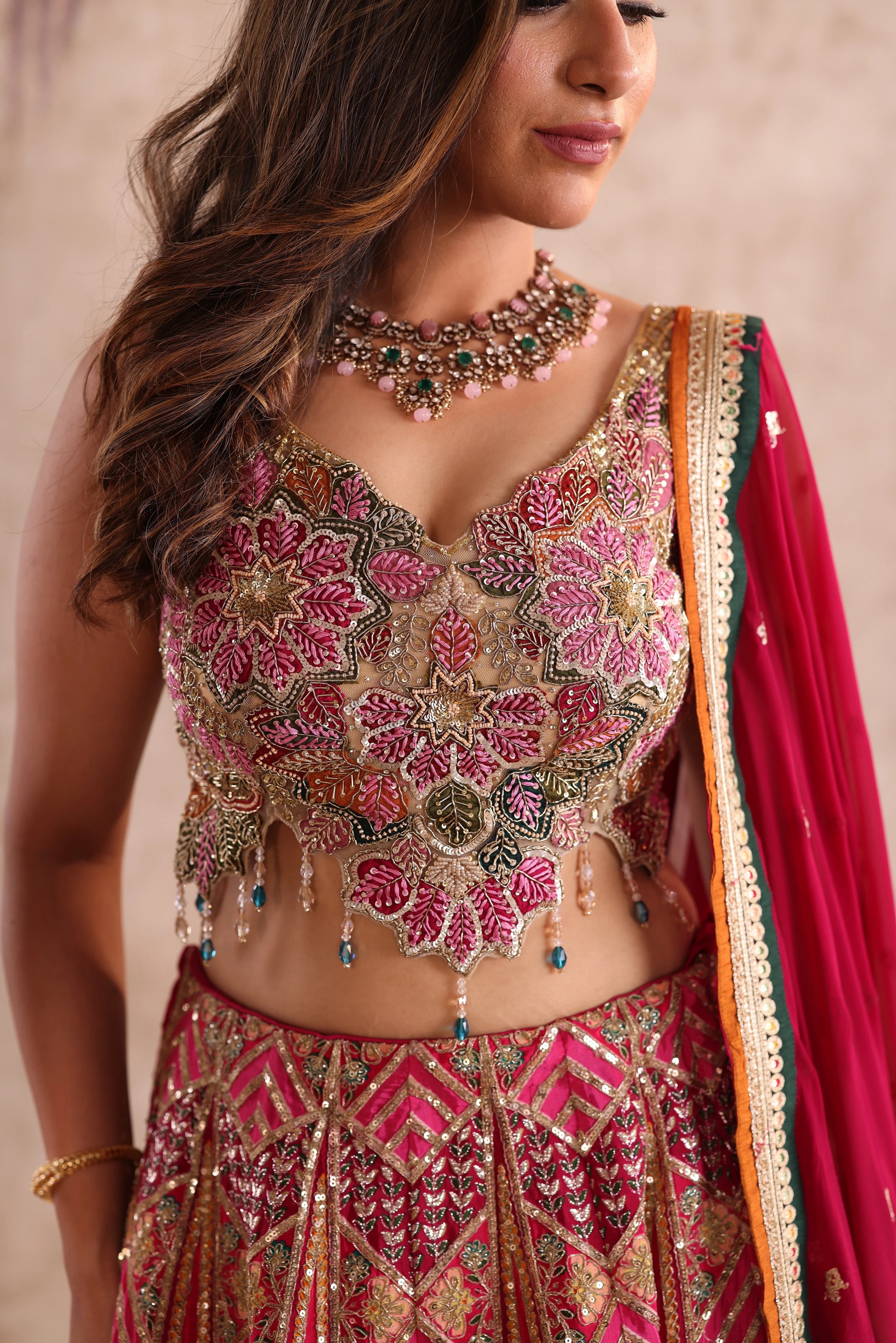 Pink Multi-Color Embroidered party wear Lehenga
