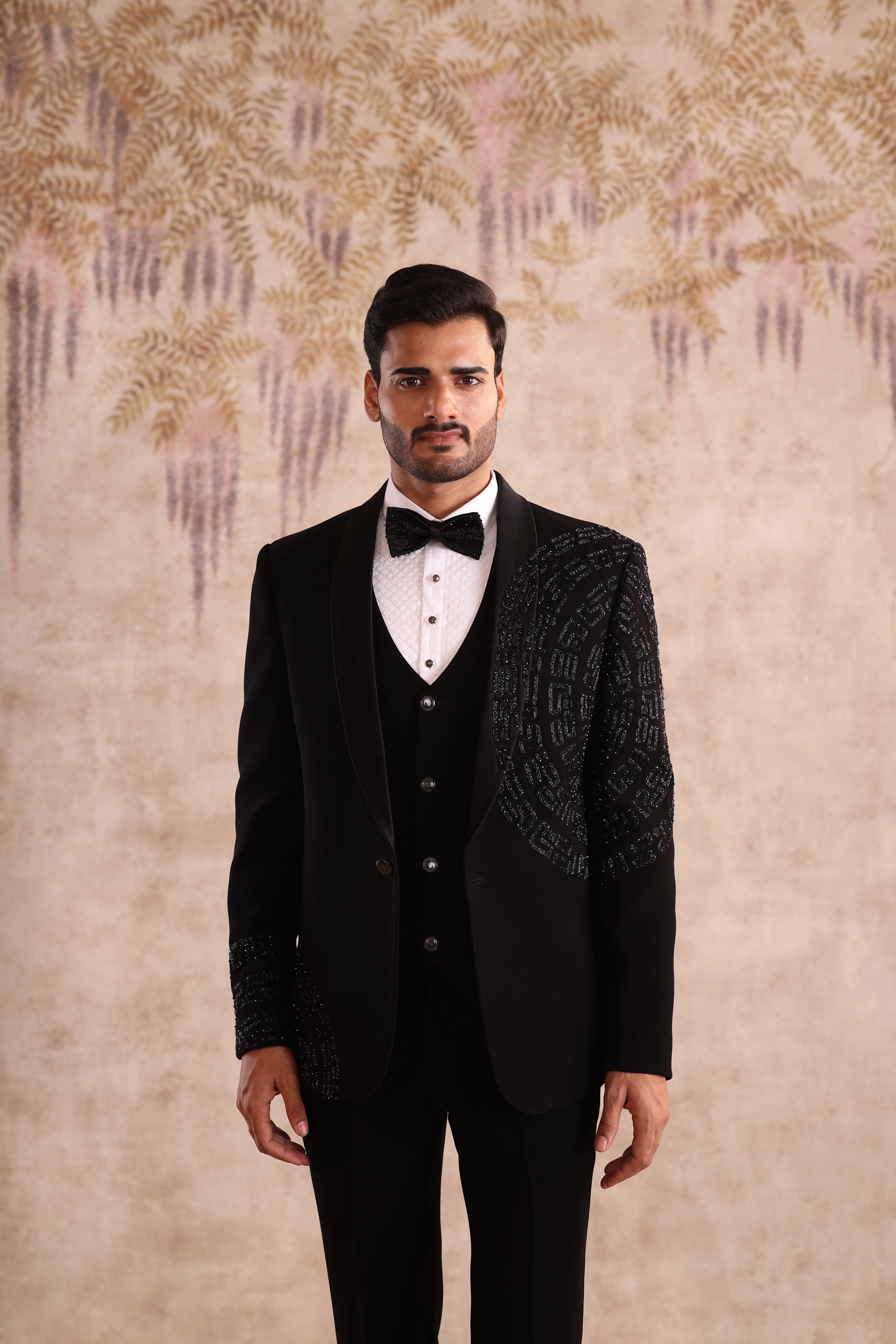 Black shawl lapel tuxedo with embroidery work