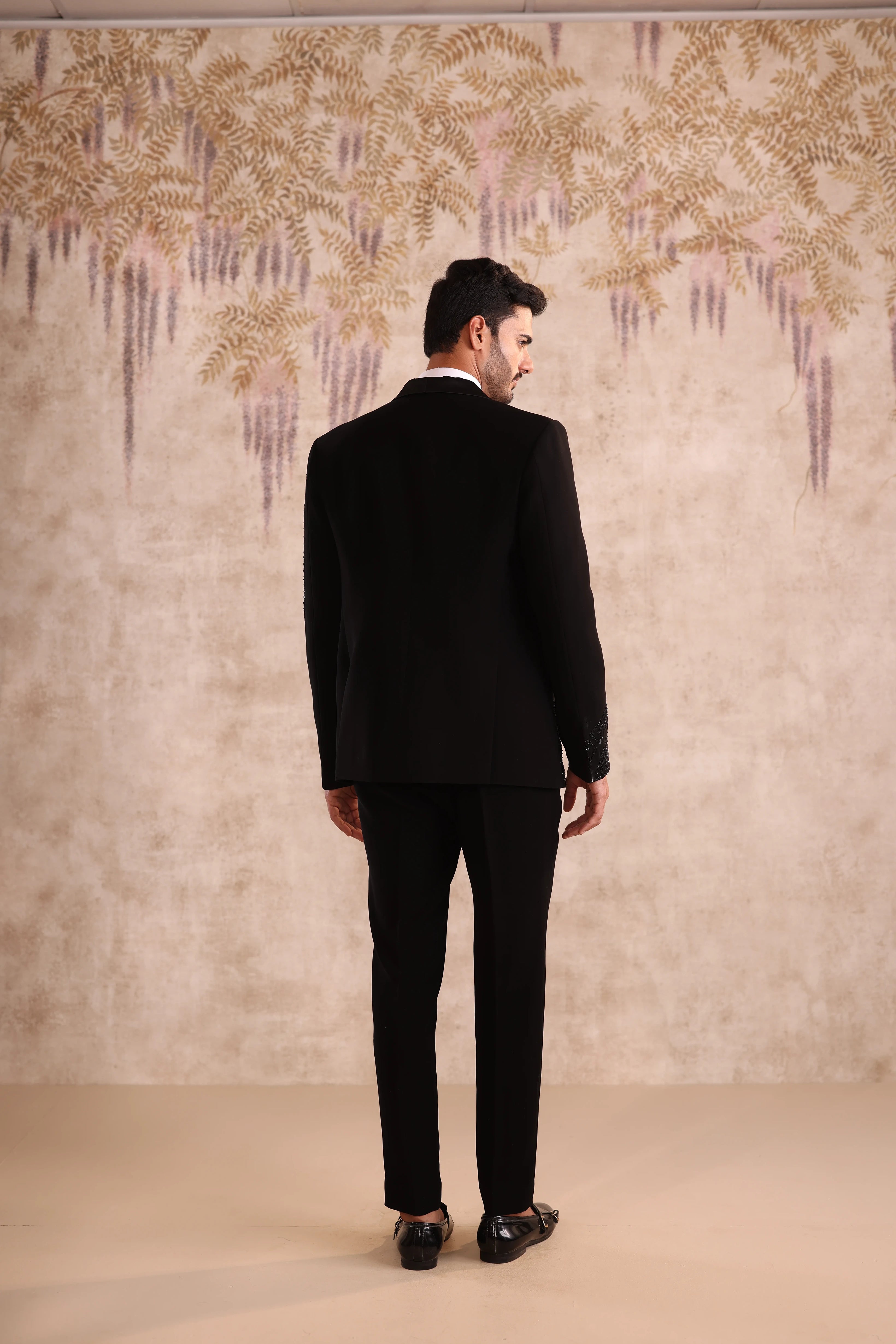 Black shawl lapel tuxedo with embroidery work