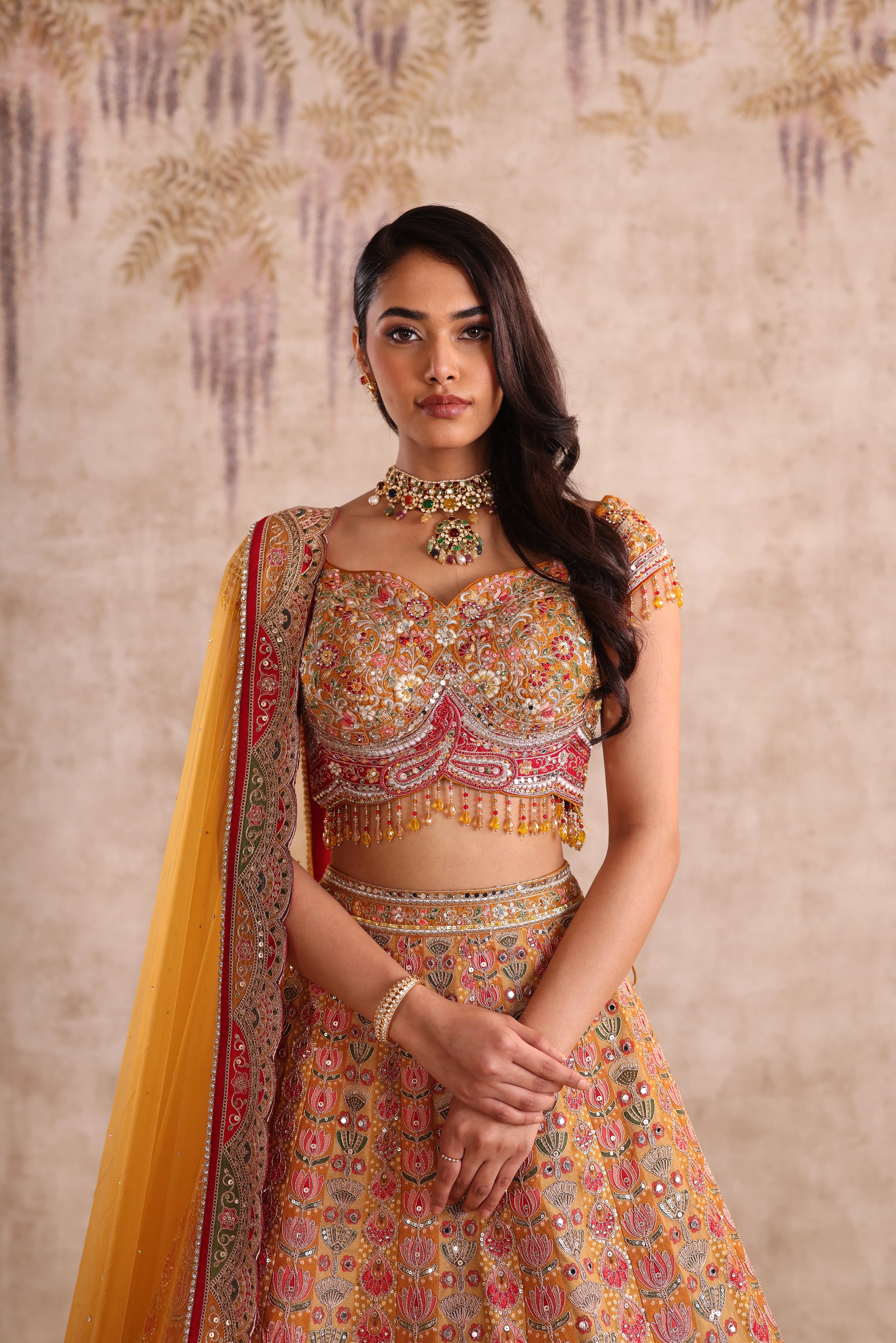 Yellow Embroidered Party Wear Lehenga