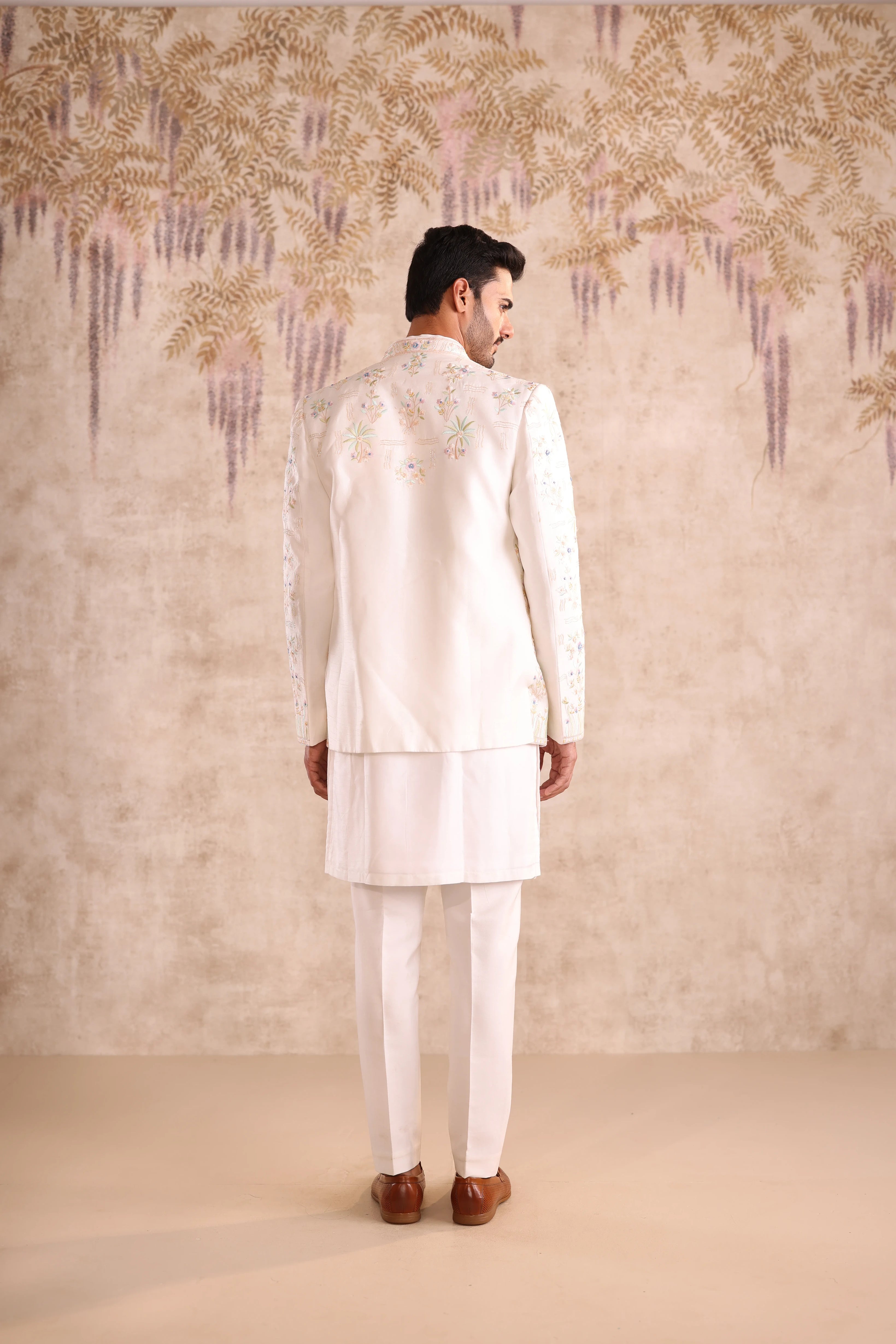 White machine embroidered indo western with kurta