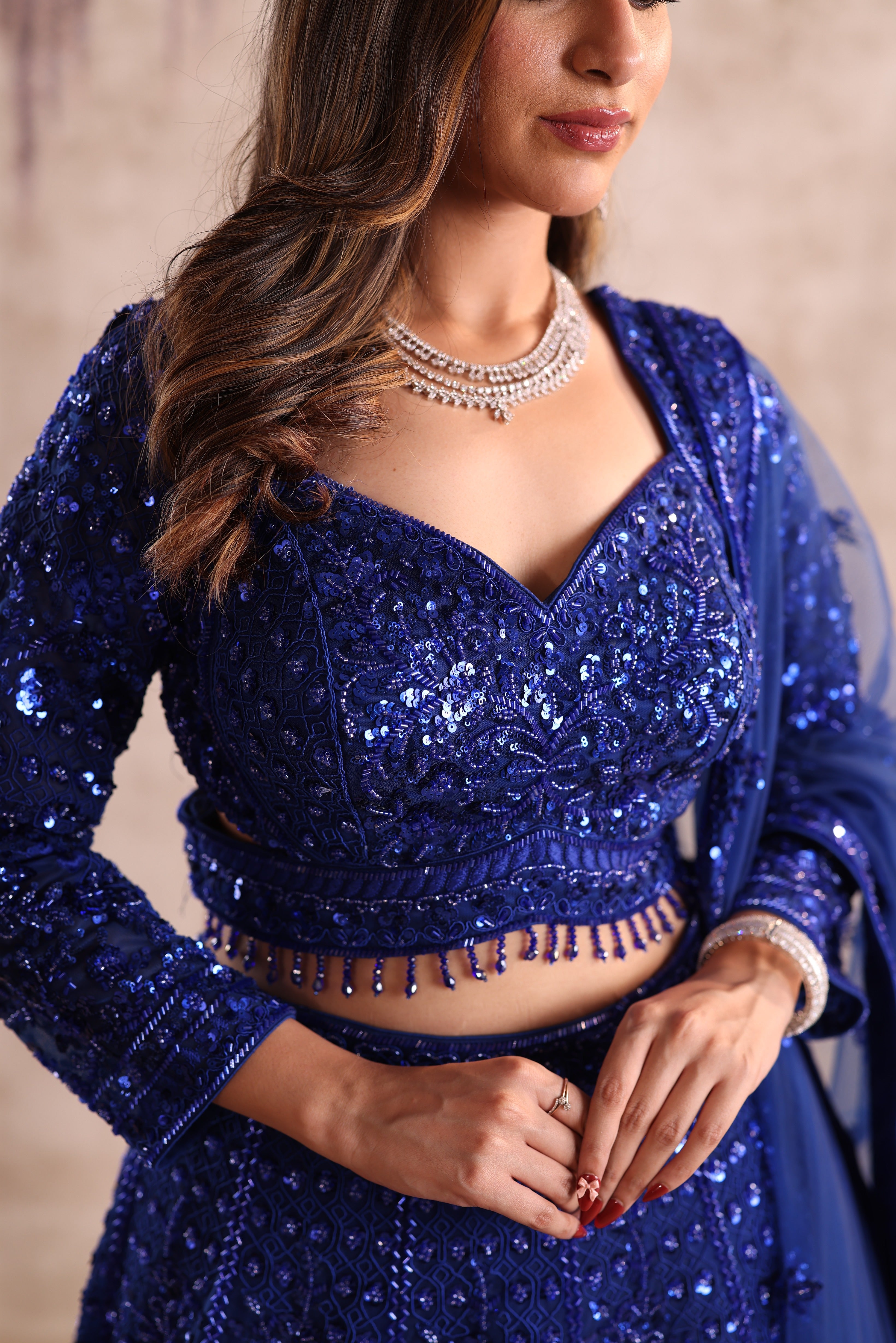 Royal Blue Heavy Sequin Party Wear Lehenga