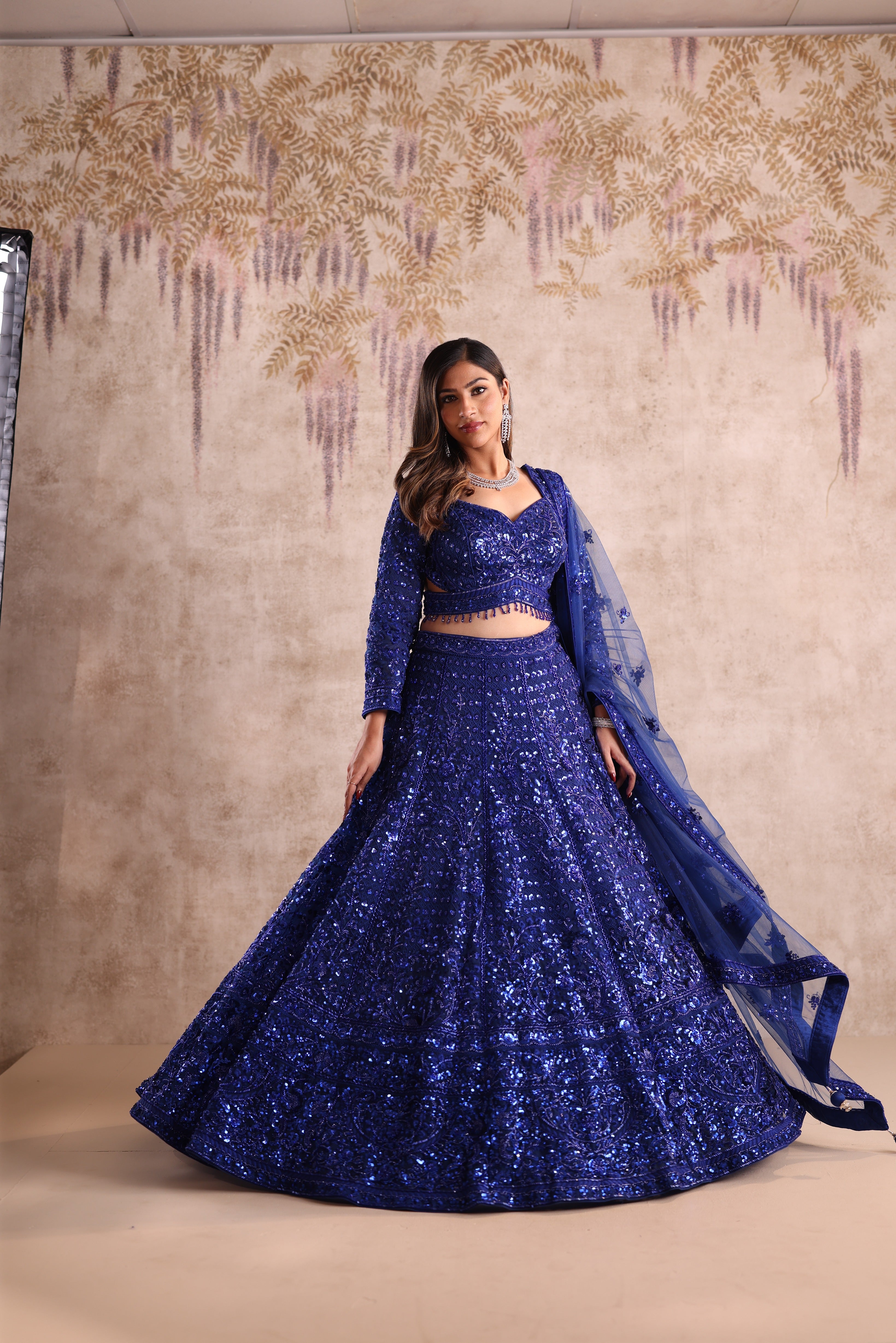 Royal Blue Heavy Sequin Party Wear Lehenga