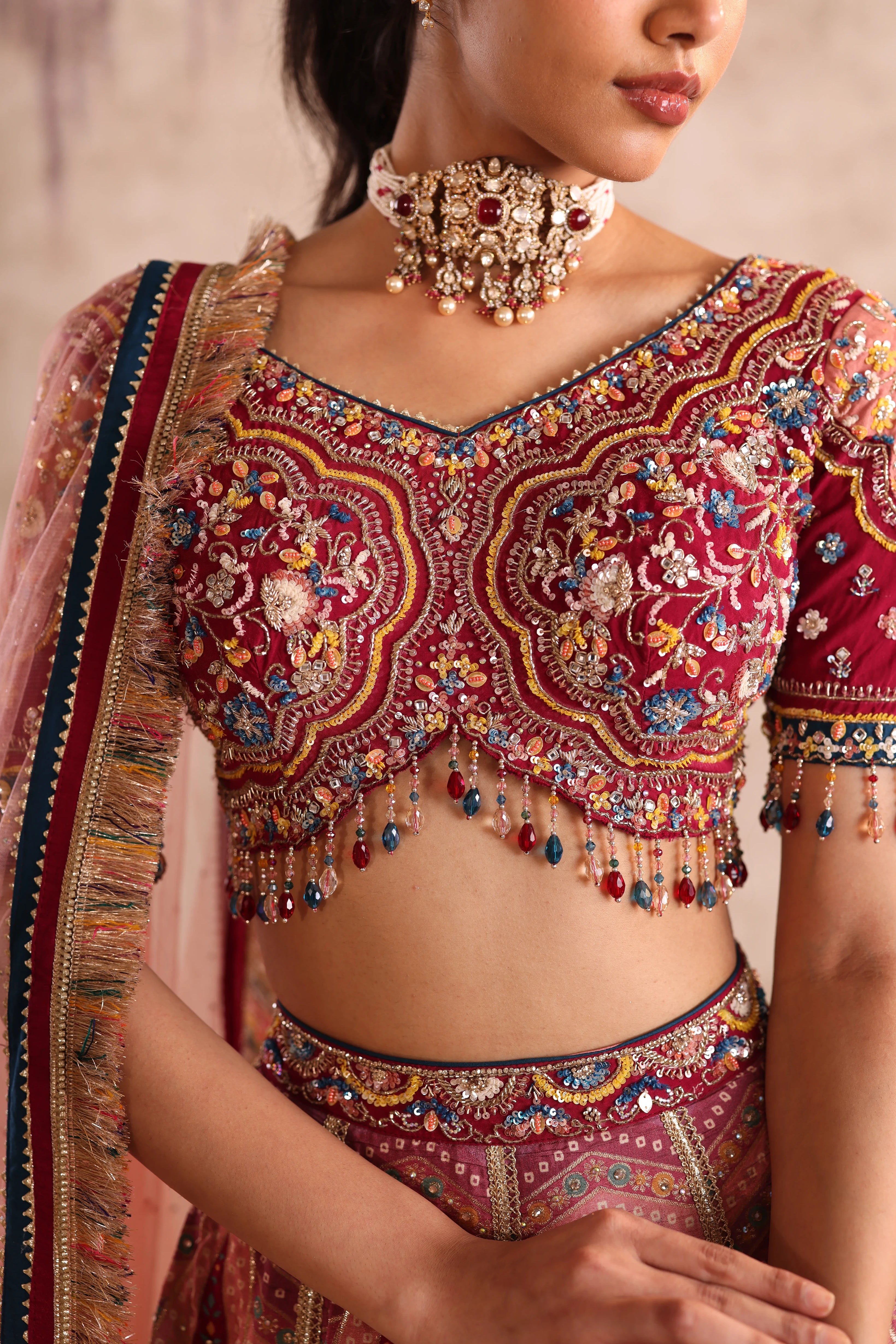 Multi-Colored Traditional Embroidered Party Wear Lehenga