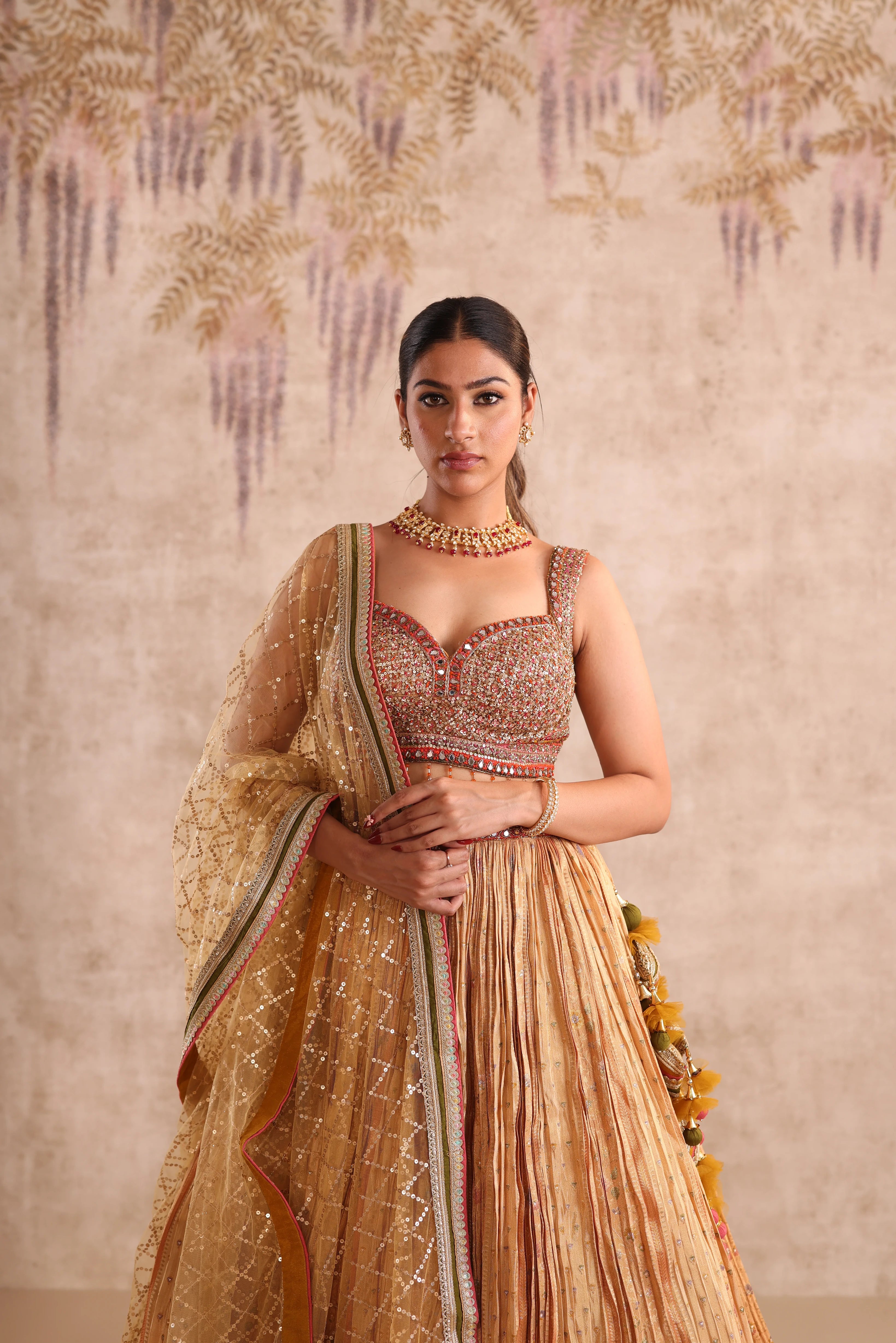 Golden Sequin Embroidered Party Wear Lehenga