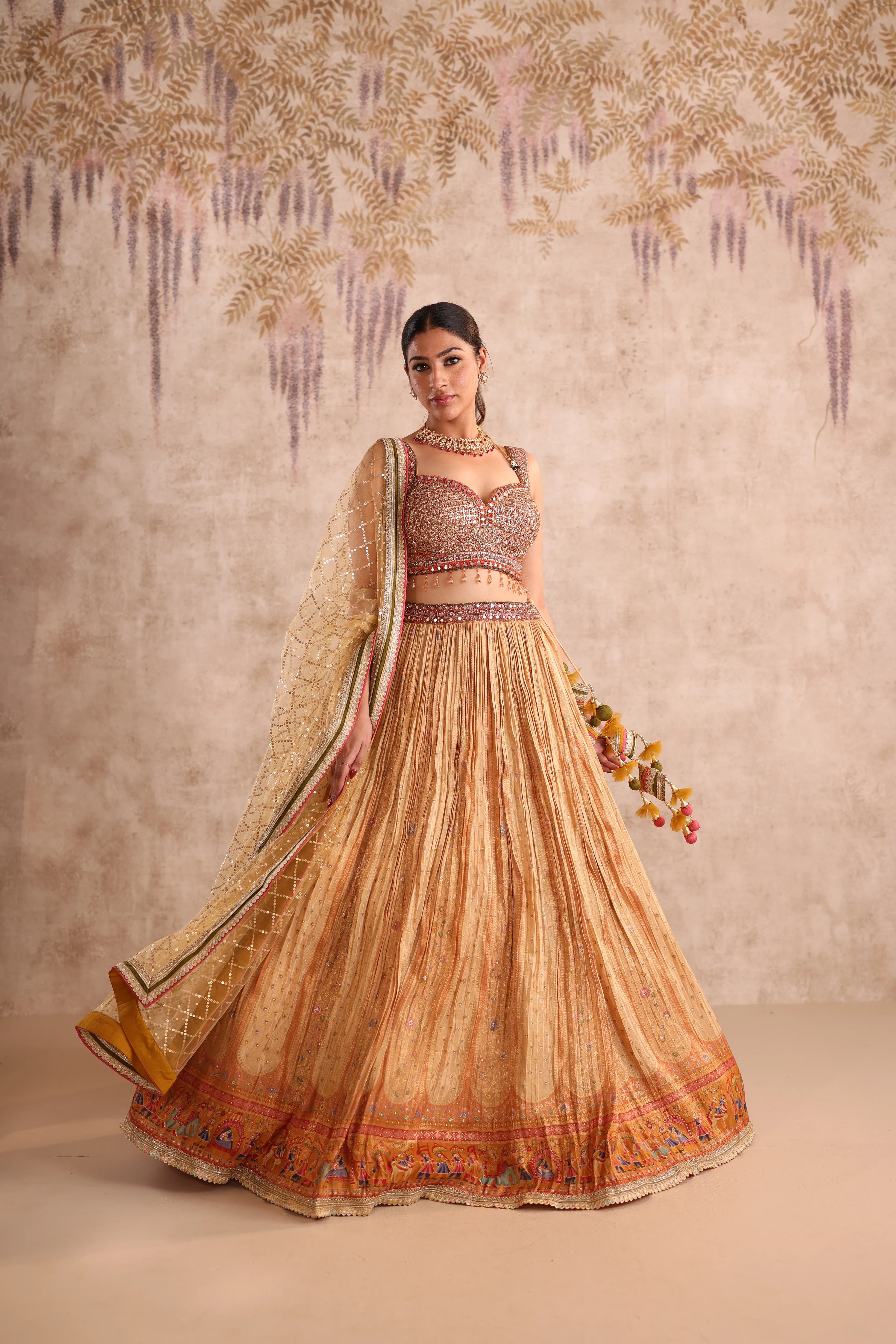 Golden Sequin Embroidered Party Wear Lehenga