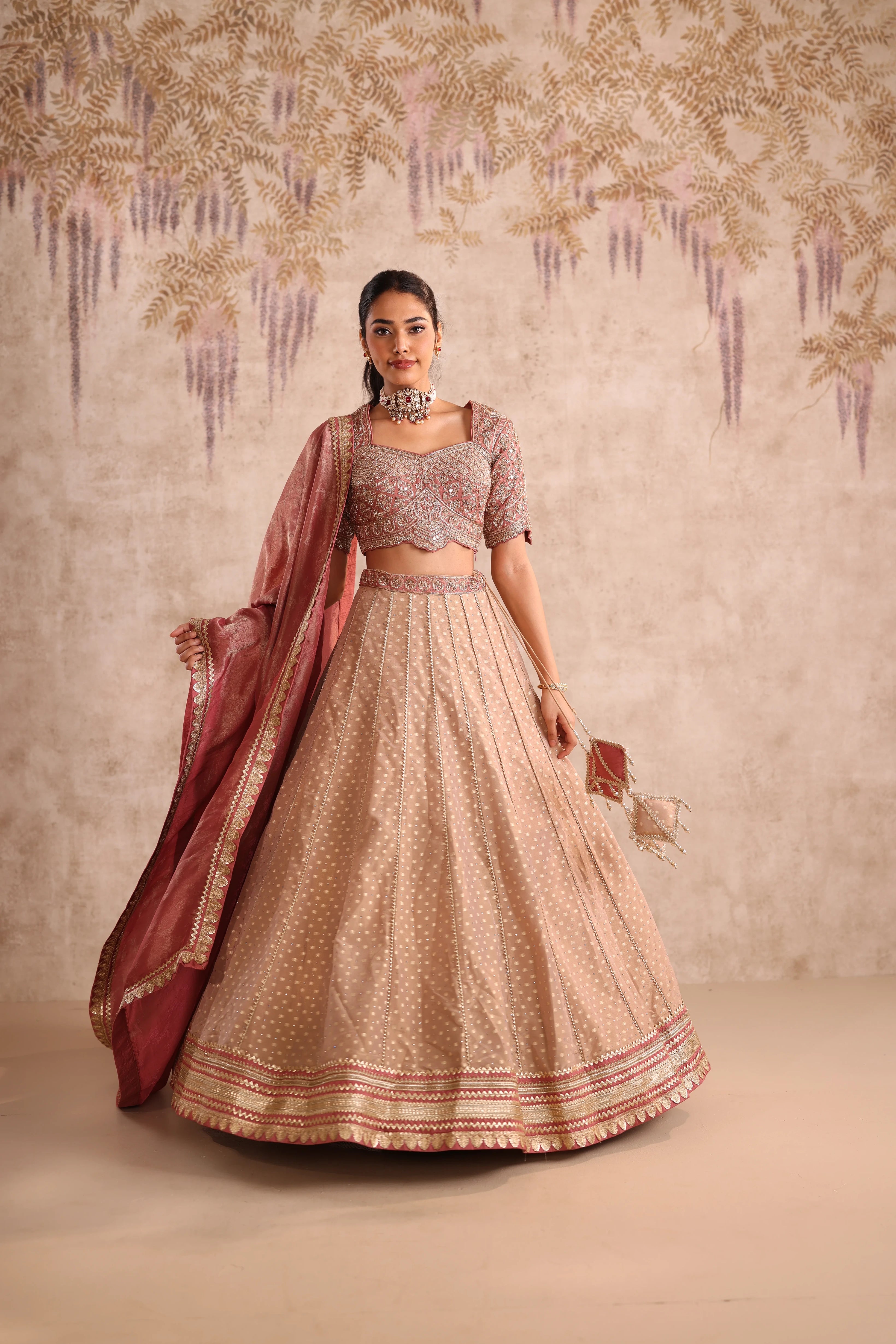 Beige Embroidered Party Wear Lehenga with Sequins Work