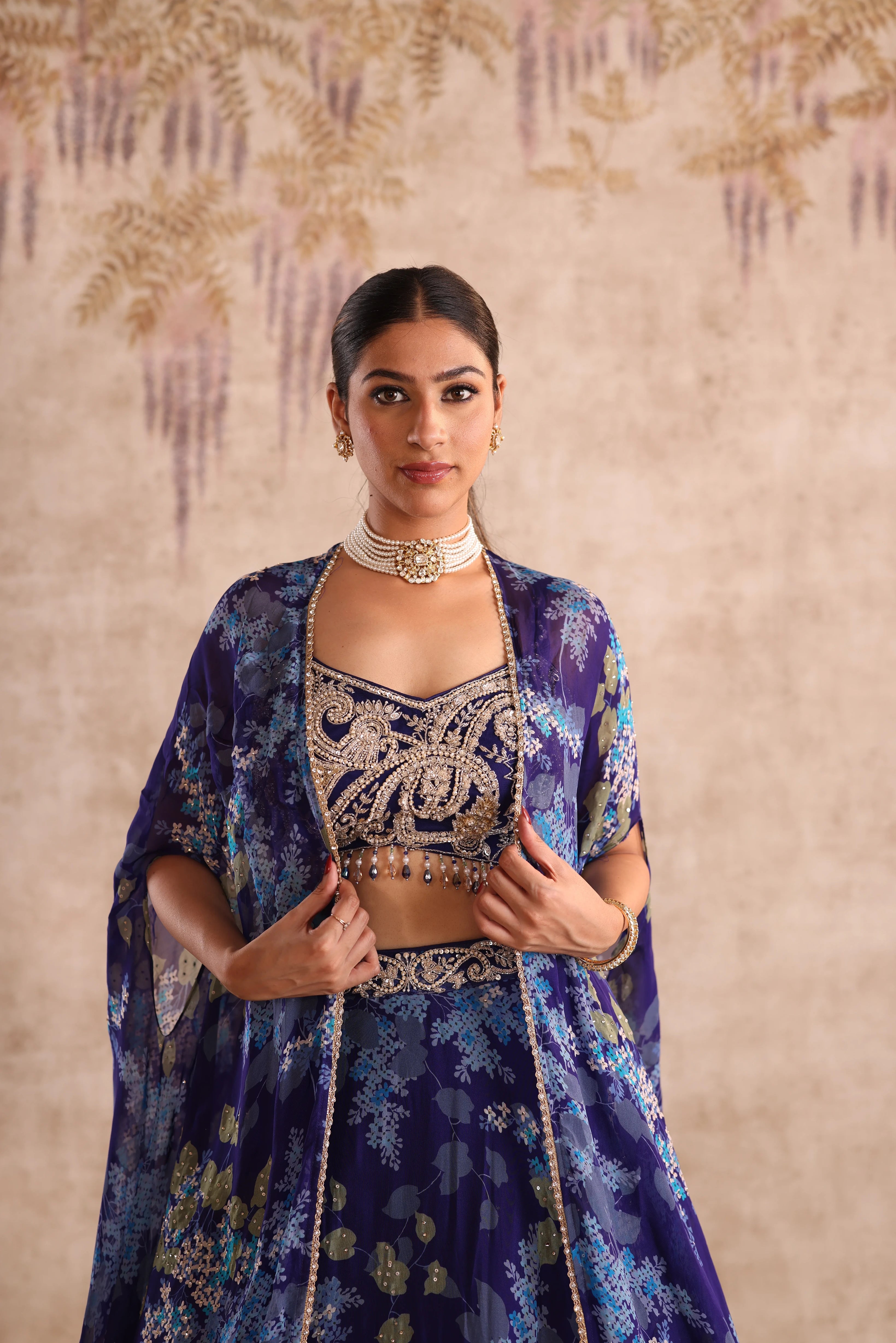 Party Wear Floral Embroidered blue Lehenga