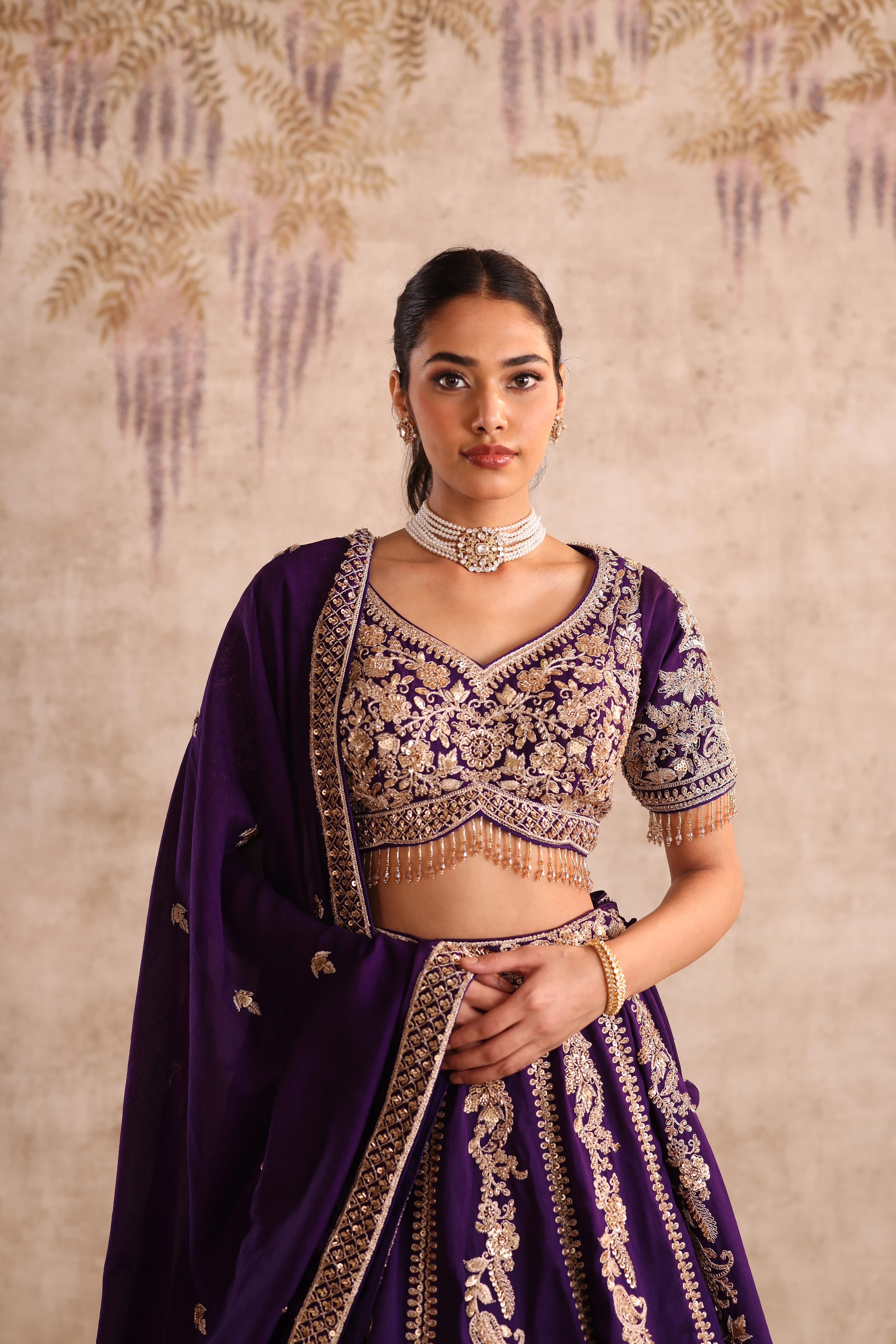 Party Wear Purple Embroidered Lehenga