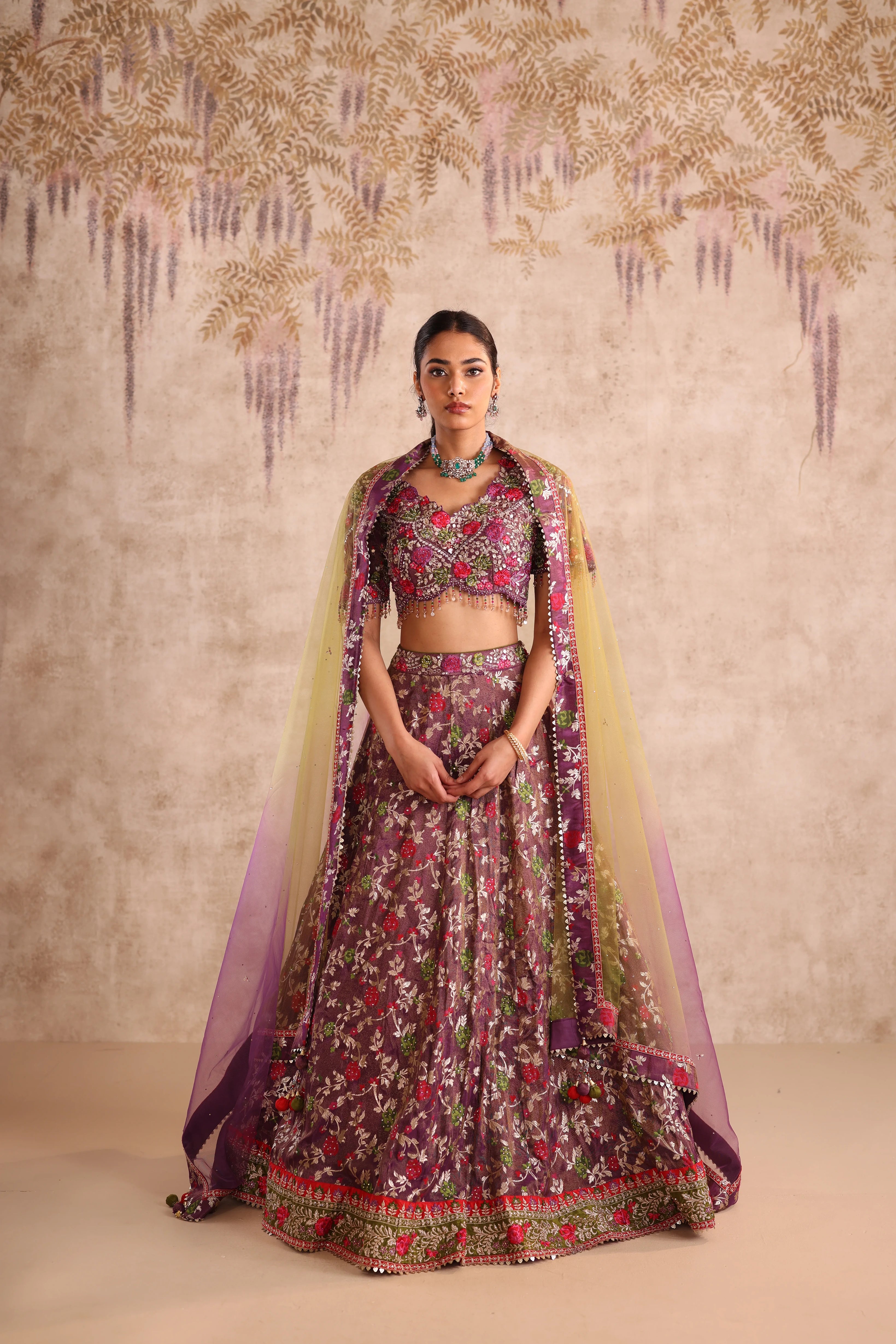 Purple Embroidered Party Wear Lehenga