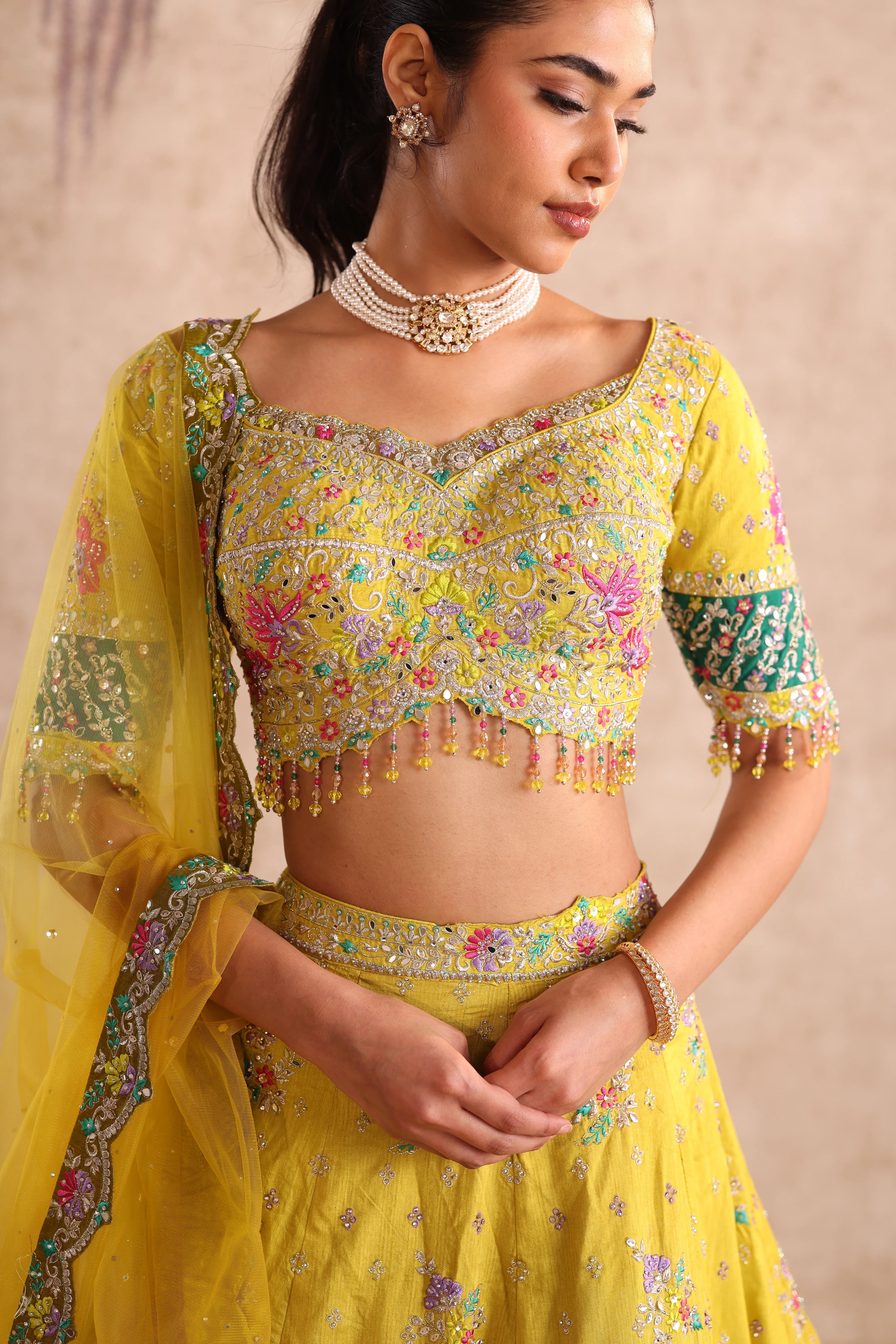 Yellow Embroidered Bridal Party Wear Lehenga