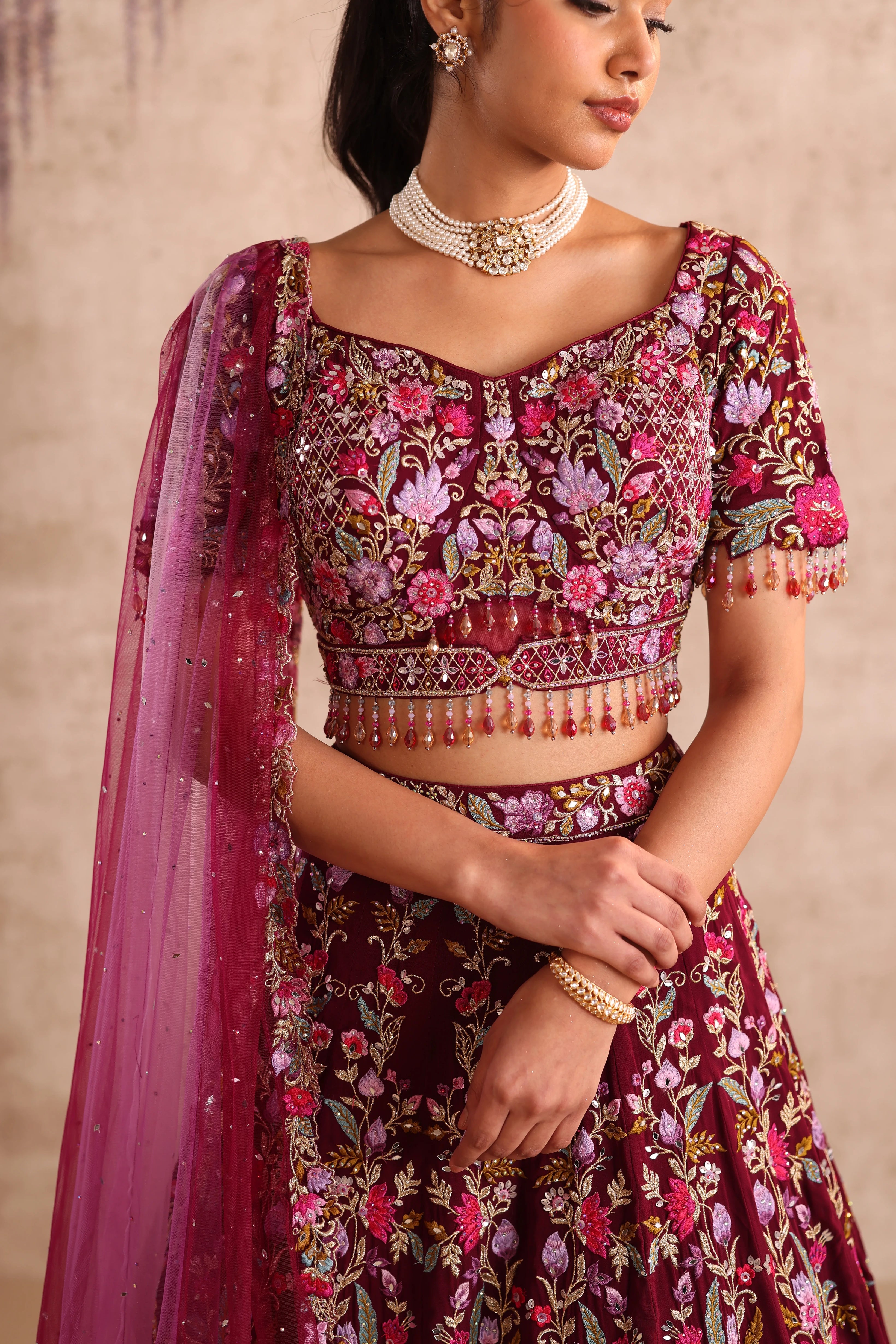 Purple Embroidered party wear Lehenga with Dupatta