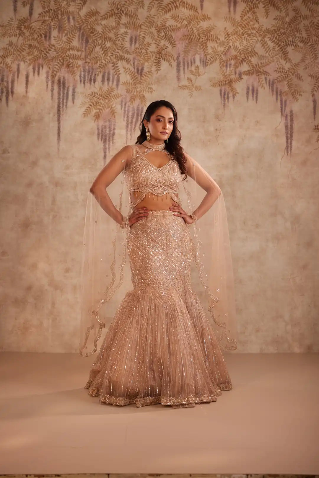 Gold Embroidered Lehenga with choker dupatta