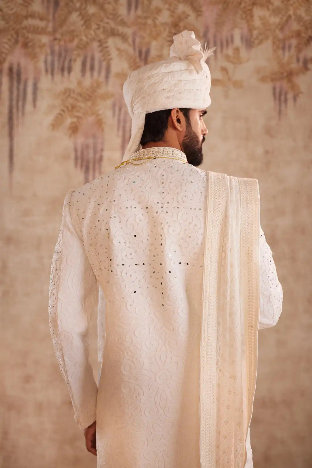 Ivory Sherwani Set with Mirror Detailing | Designer Groom Wedding Sherwani