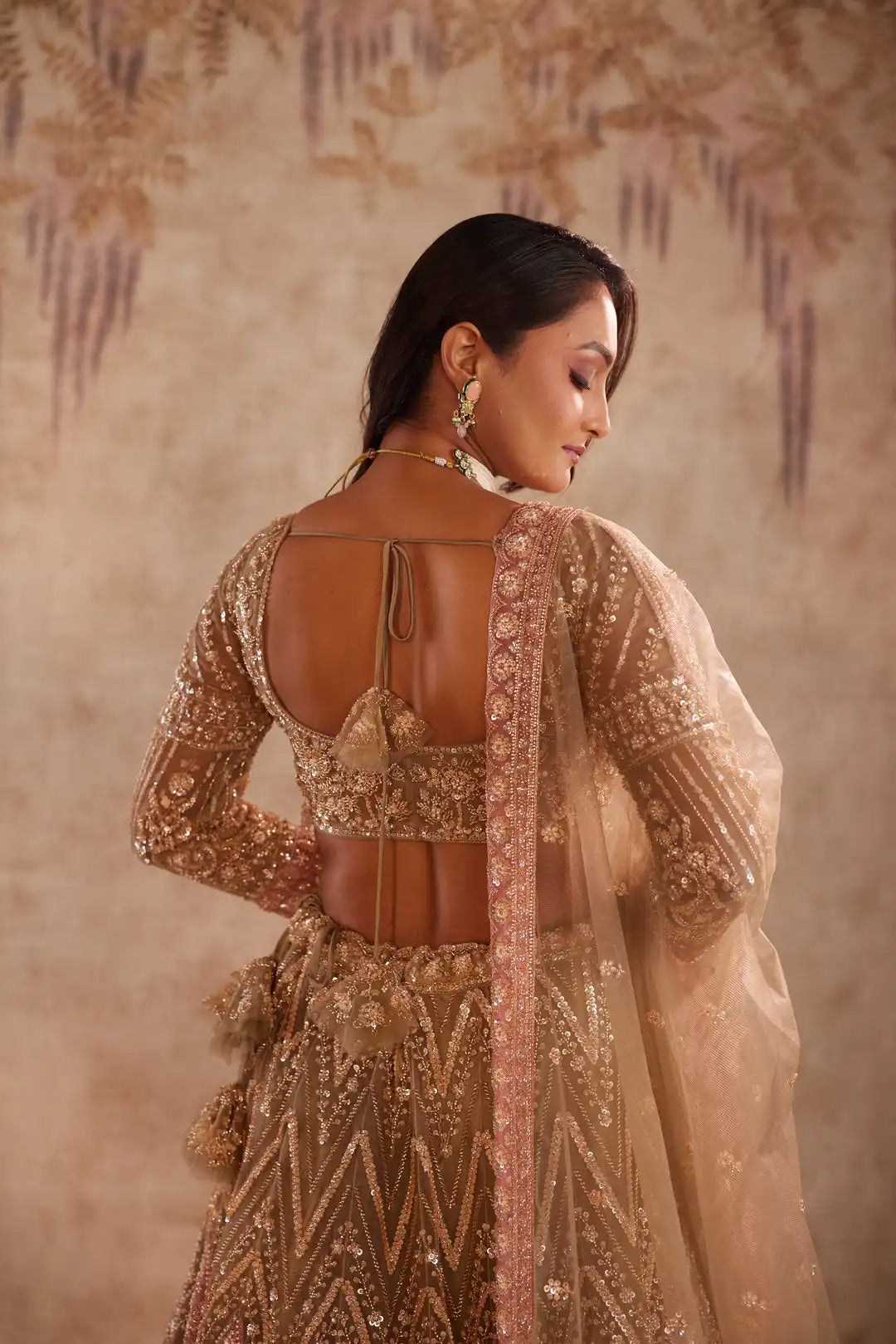 Dusty Rose Embroidered Bridal Lehenga Choli Set