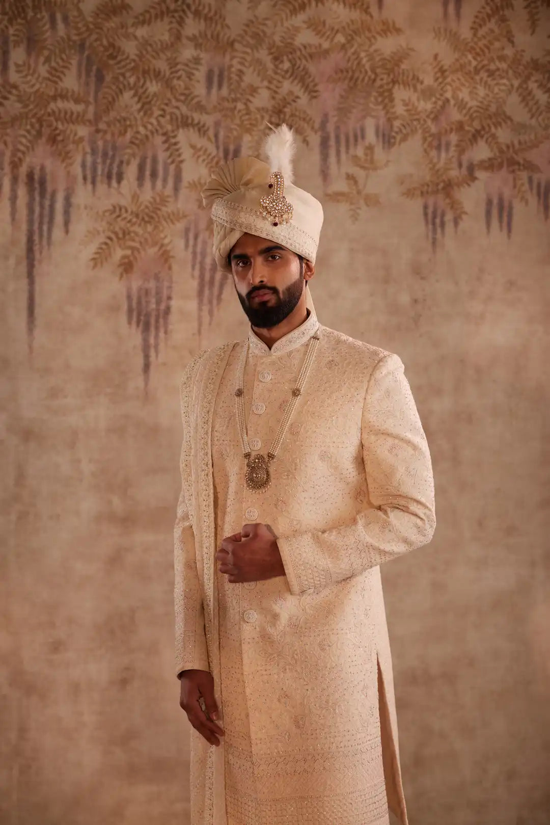 Beige Multicolour Embroidered Sherwani for Groom | Premium Wedding Sherwani