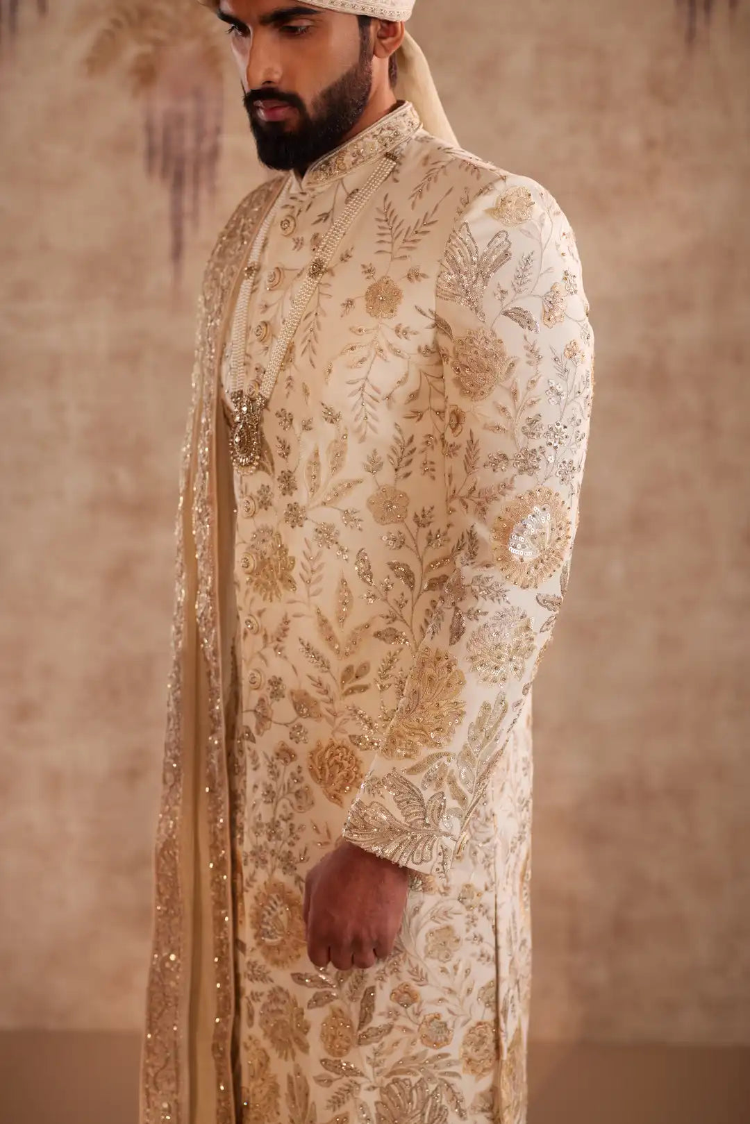 Mauve net lehenga with multi color beadwork