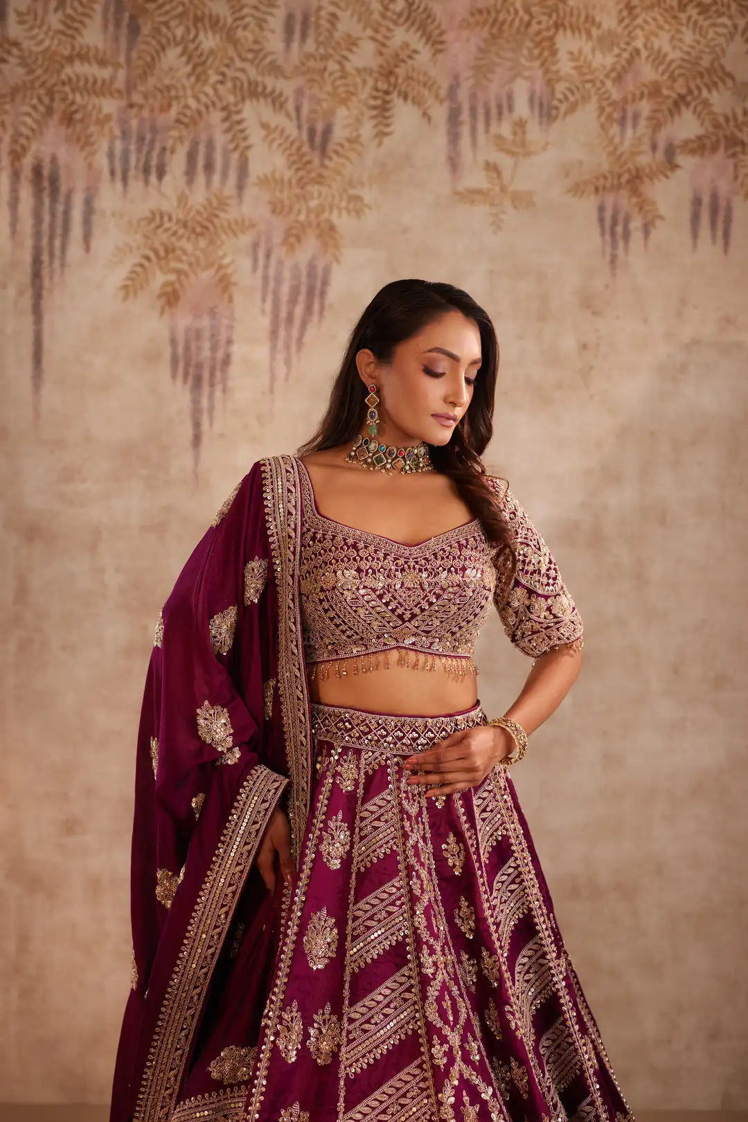 Magenta embroidered lehenga