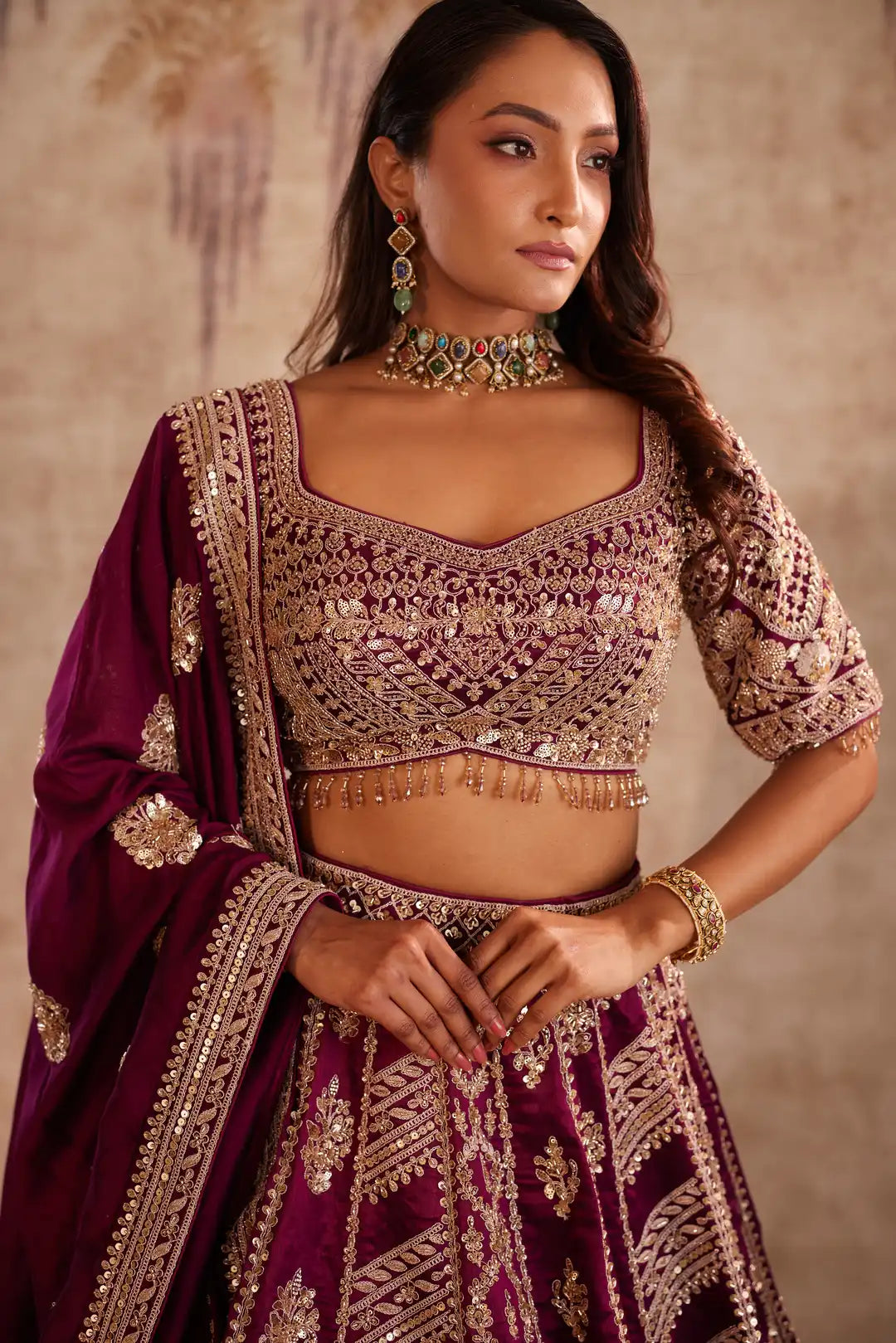 Magenta embroidered lehenga