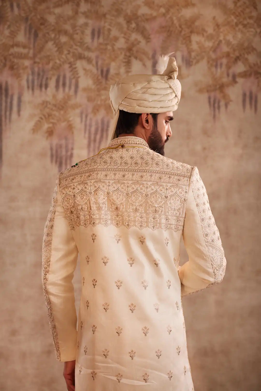 Off white silk zari work sherwani