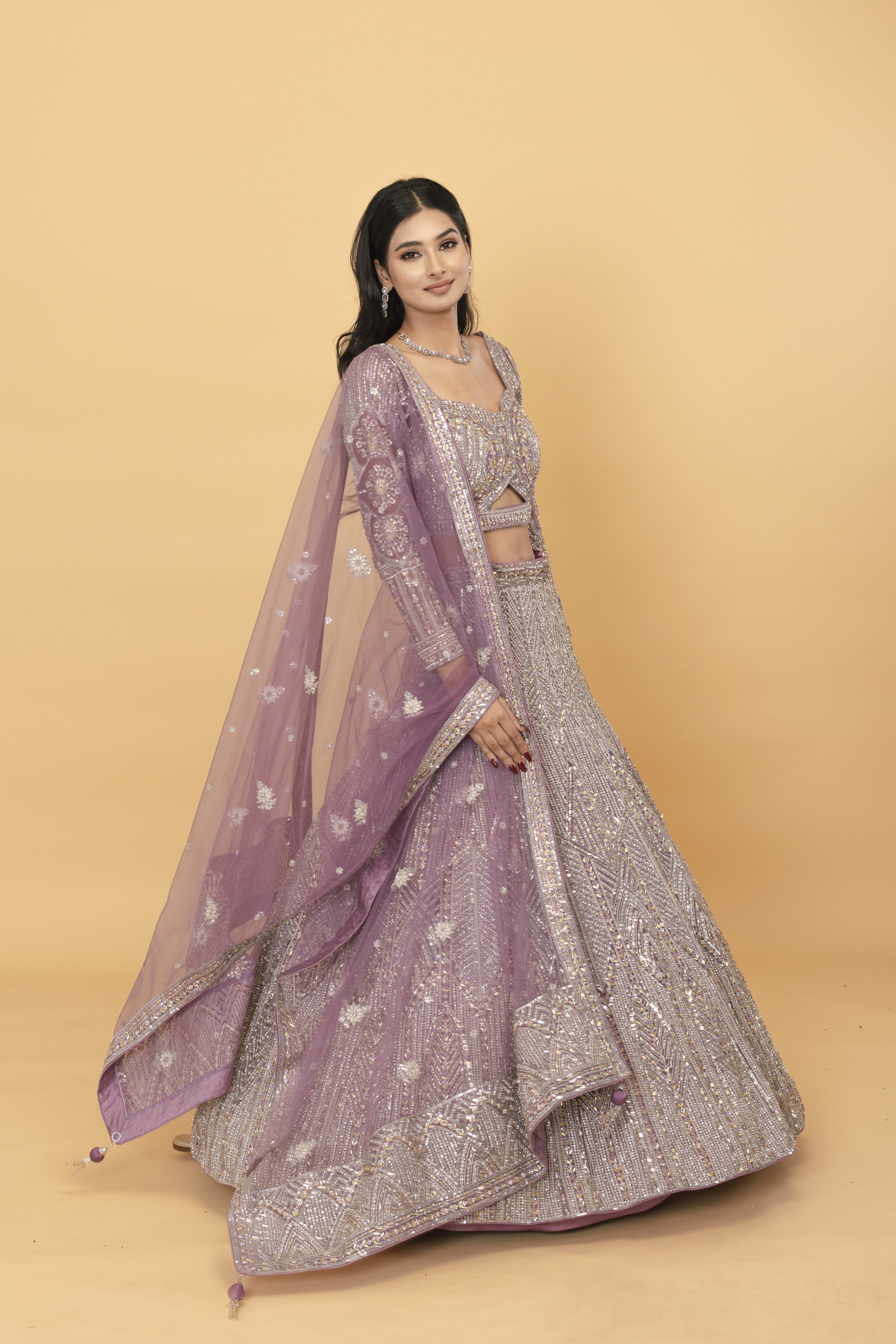 Purple Net sequence Lehanga