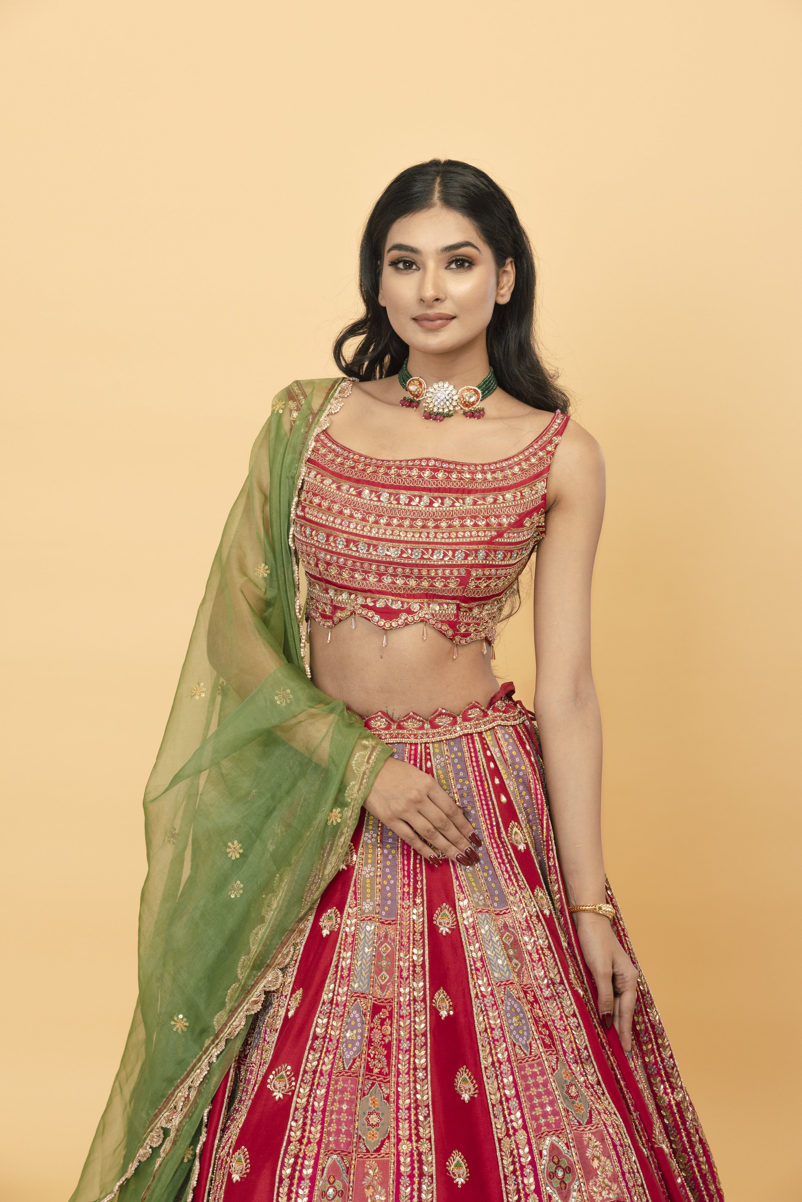 Red Banarsi Silk Lehanga