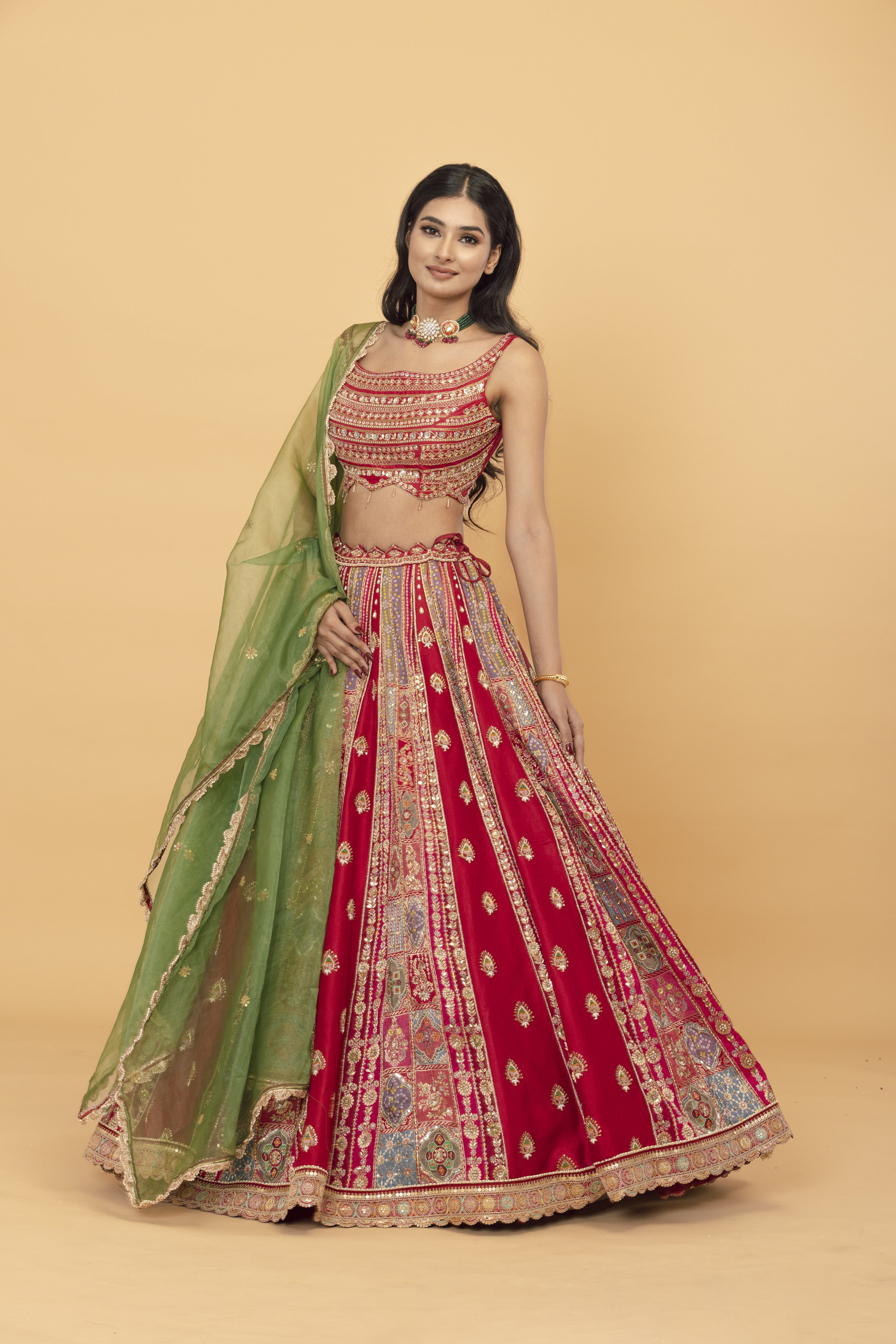 Red Banarsi Silk Lehanga